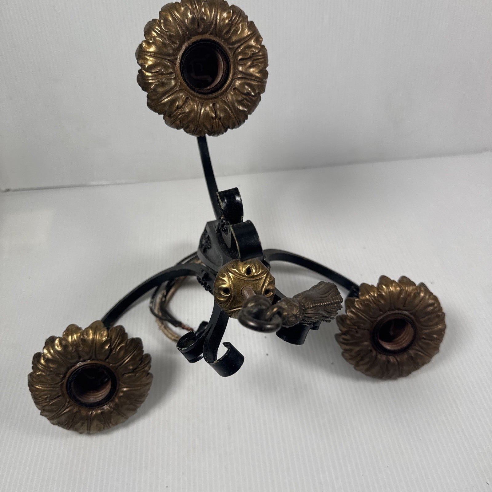 Lot Of 2 Antique Cast Metal Light Fixtures Sconce & Chandelier Untested As Is