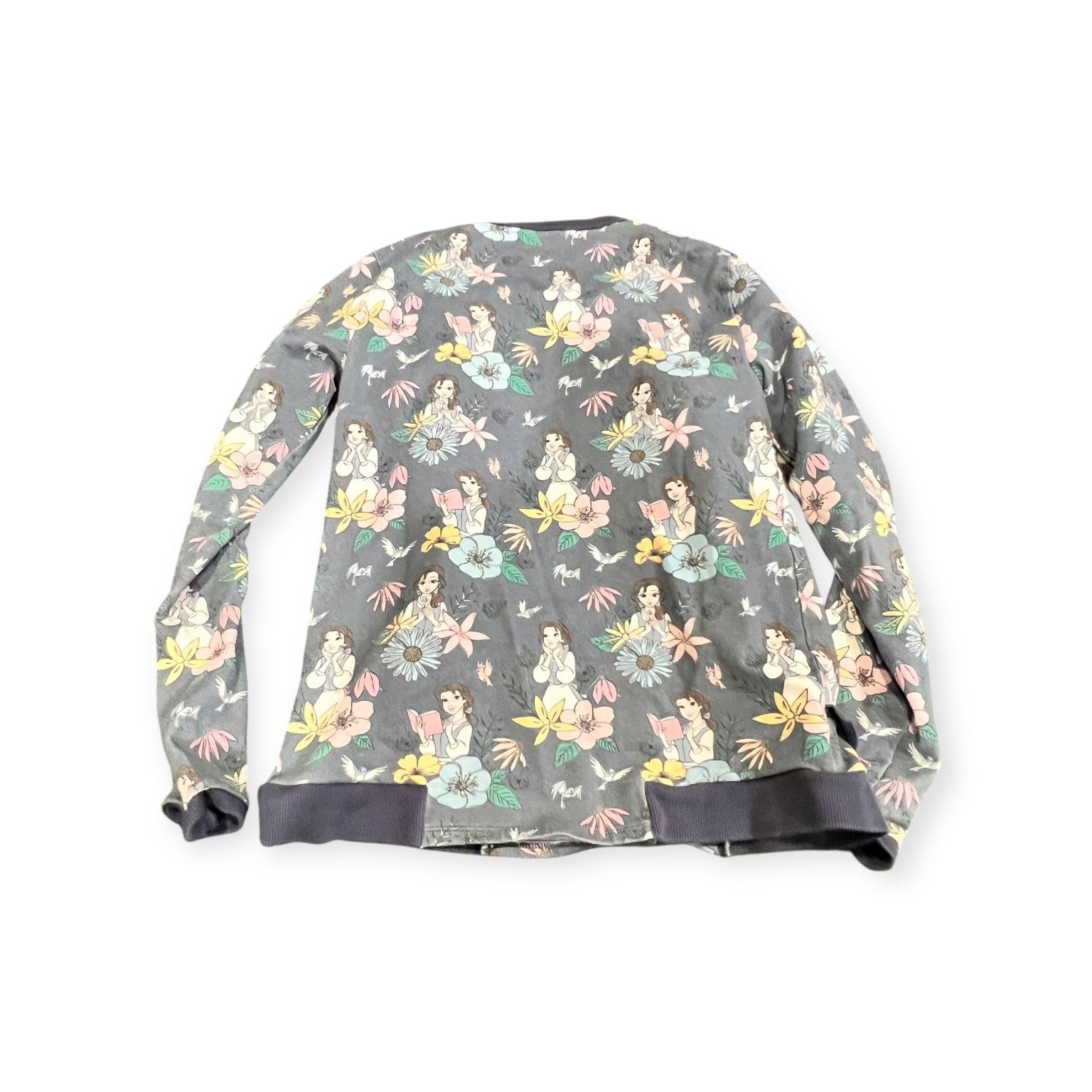 RAGS to Raches Disney Long Sleeve Top Kids Grey Floral Belle Print Size 9/10