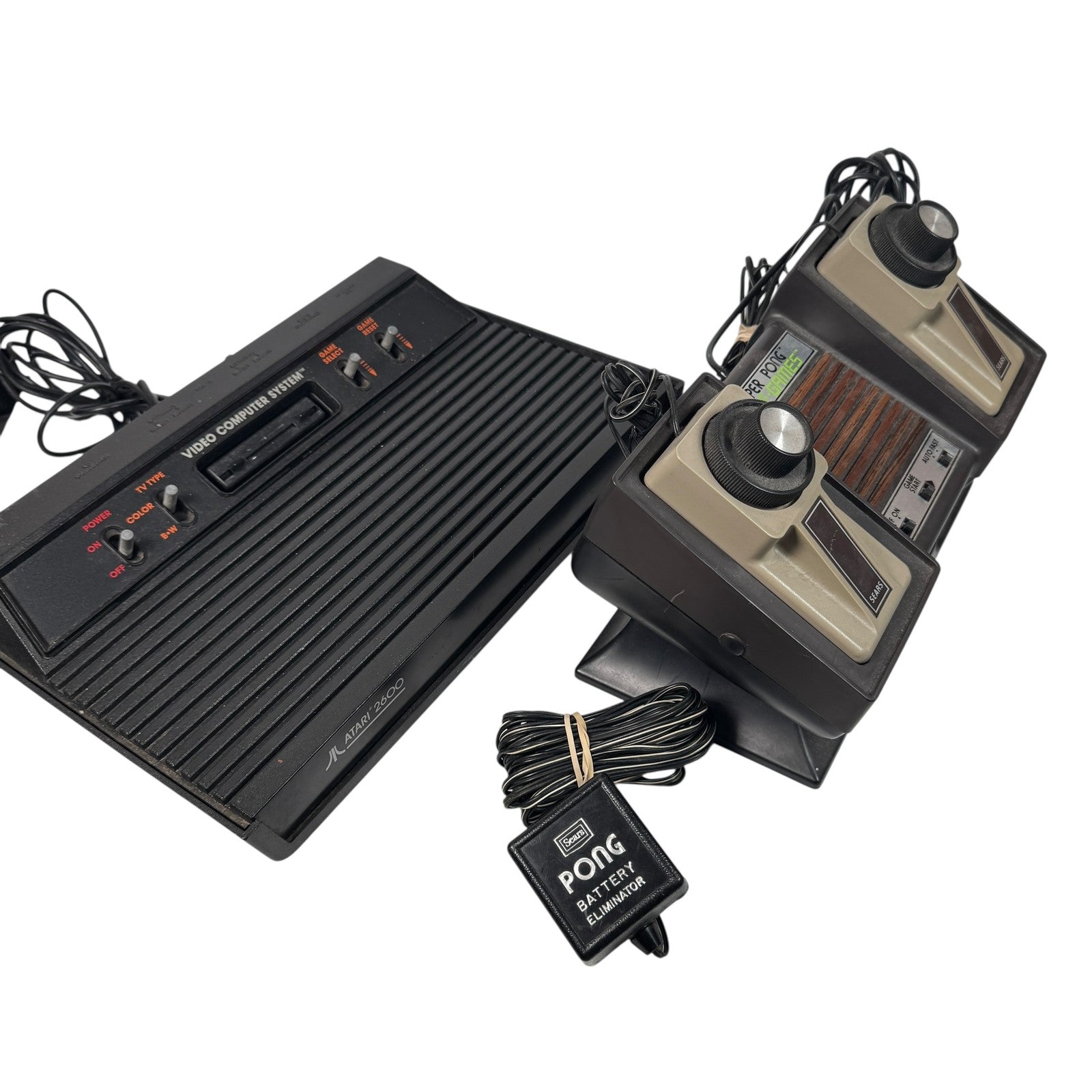 Atari 2600 Console & Sears Super Pong Tele-Games System Set AS IS PARTS / REPAIR