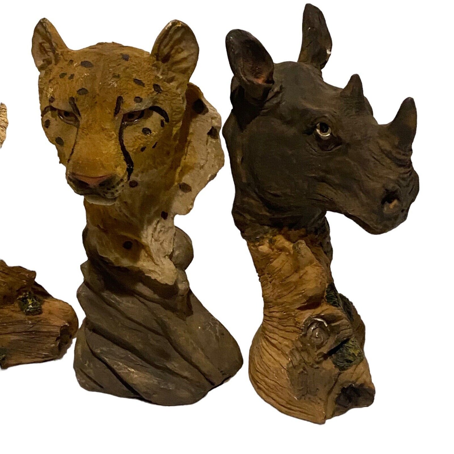 Lot 4x Greenbrier Int’l Safari Animal Head Statuettes Rhino Tiger Cheetah