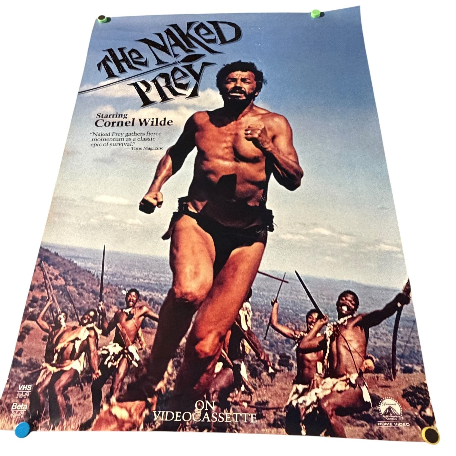 Vintage The Naked Prey 1980s Video Store Movie Poster Cornel Wilde