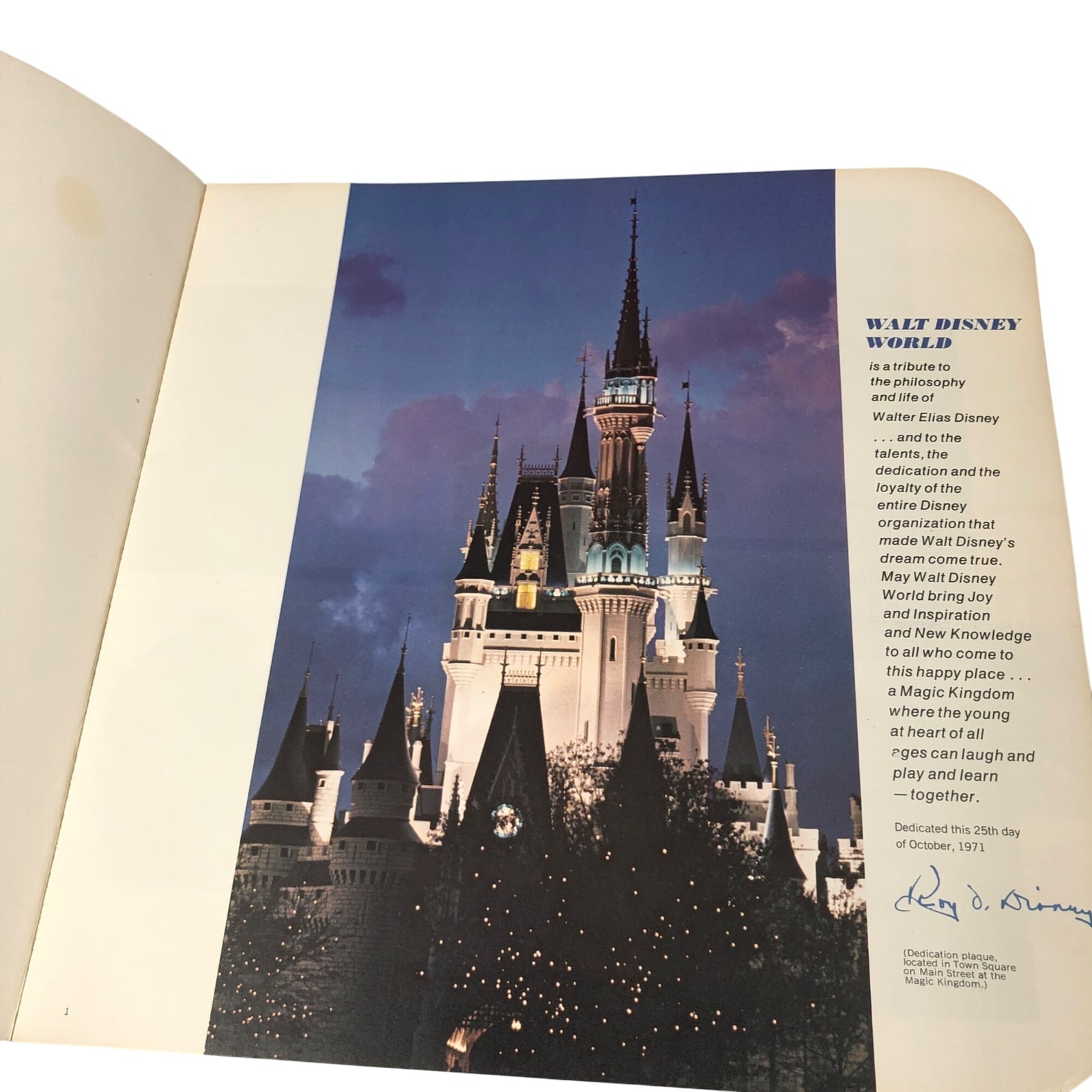 The Story Of Walt Disney World Commemorative Edition Book 1971 Dedication