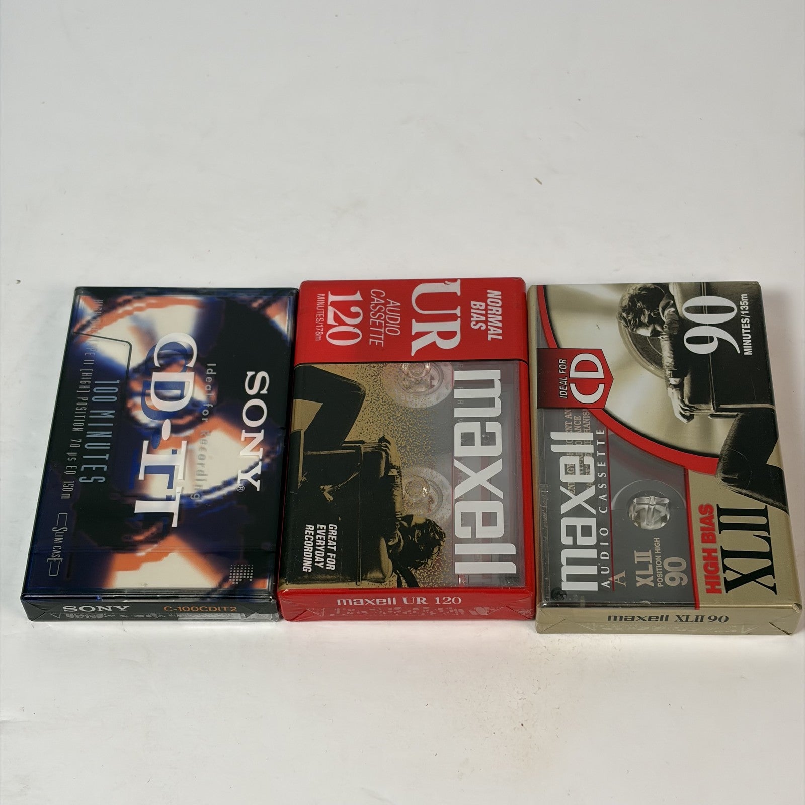 Maxell UR 120 XLII 90 Sony CD-IT 100 Blank Audio Cassette Tapes Lot of 3 New