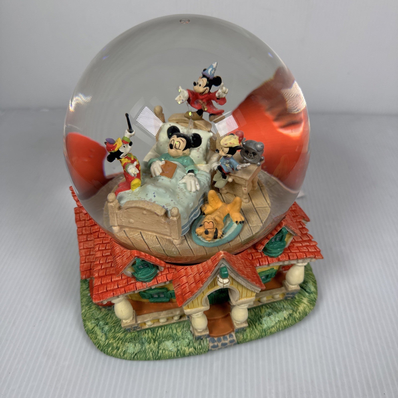 Disney Mickey Mouse in Bed Musical Snow Globe When You Wish Upon A Star W/ Tag