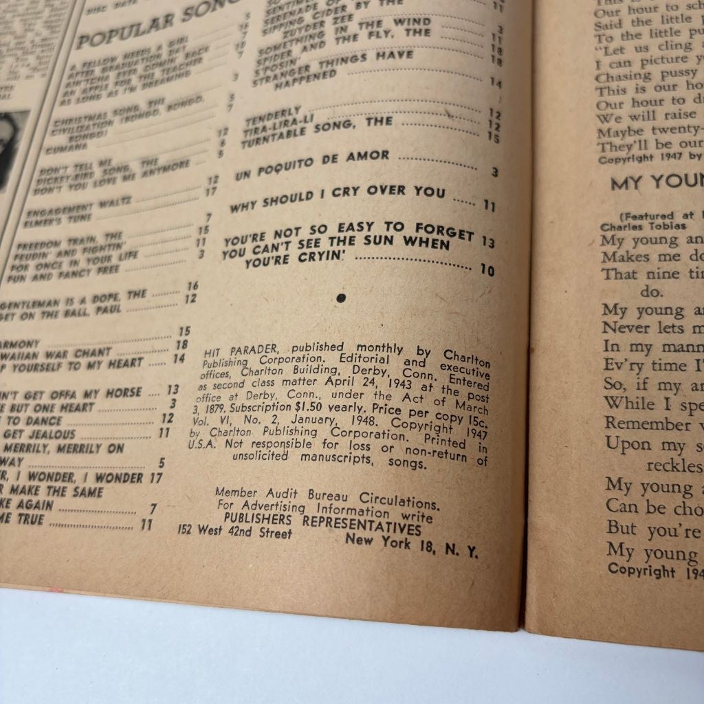Hit Parader Magazine January 1948 Gene Tierney Cover Vol VI No 2 Song Lyrics