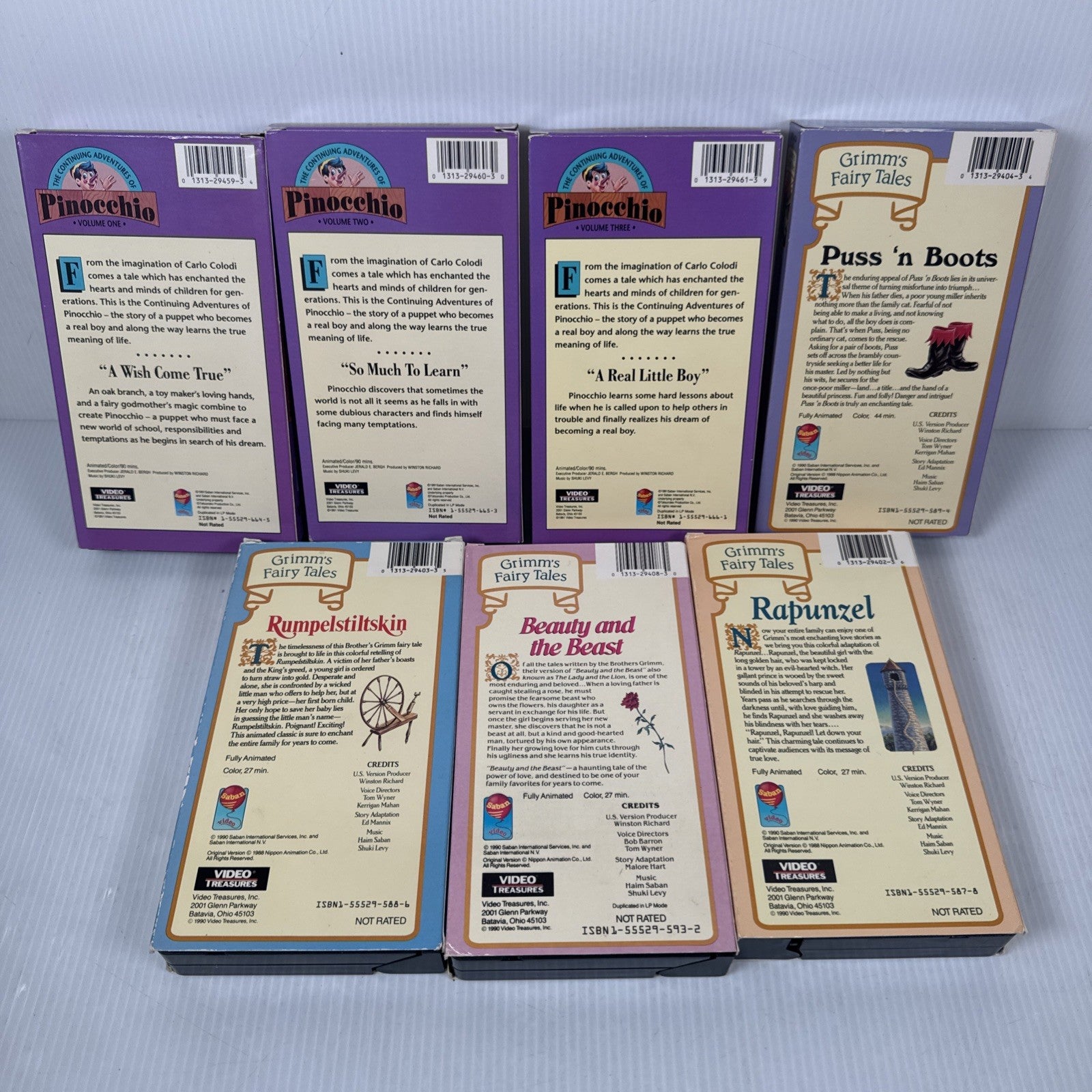 Lot Of 7 Grimms Fairy Tales Saban VHS Continuing Adventures Of Pinocchio & More