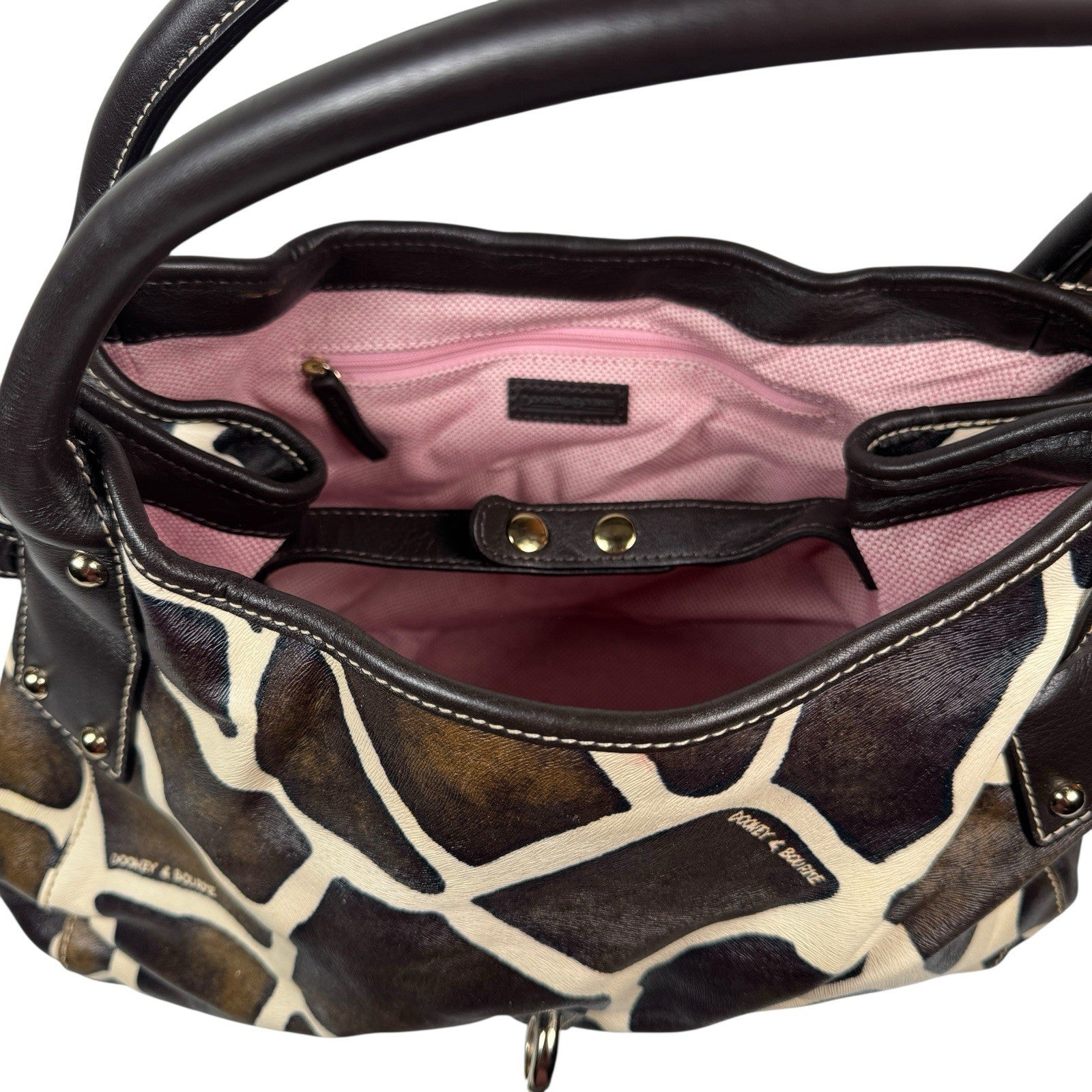 Dooney & Bourke Giraffe Print Leather Satchel Handbag Purse W/ Duck Hook & Loop