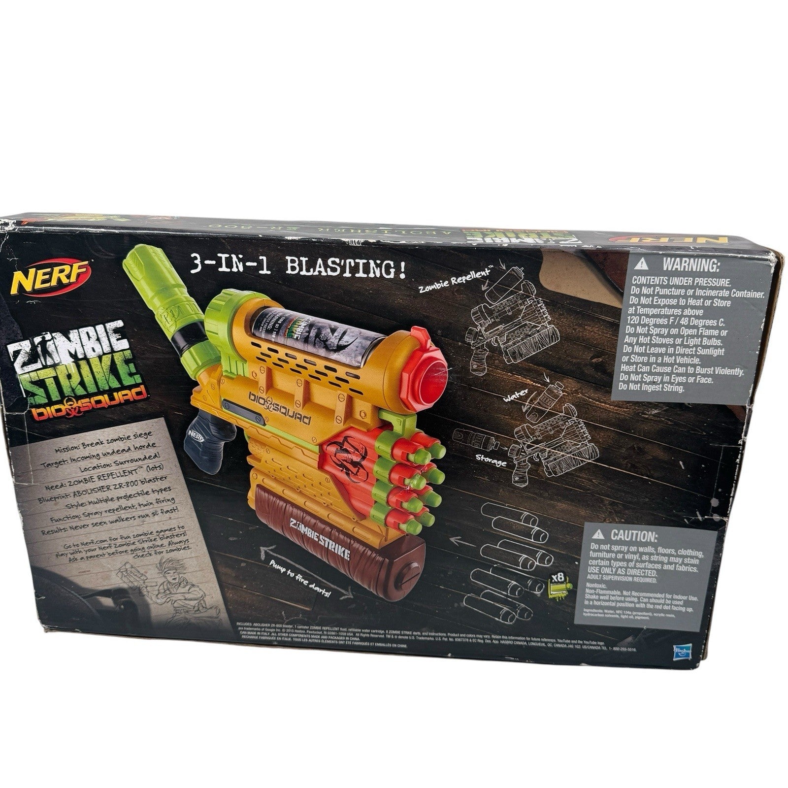 NERF Zombie Strike Bio Squad Abolisher ZR800 3 In 1 Zombie Repellent Blaster OOP