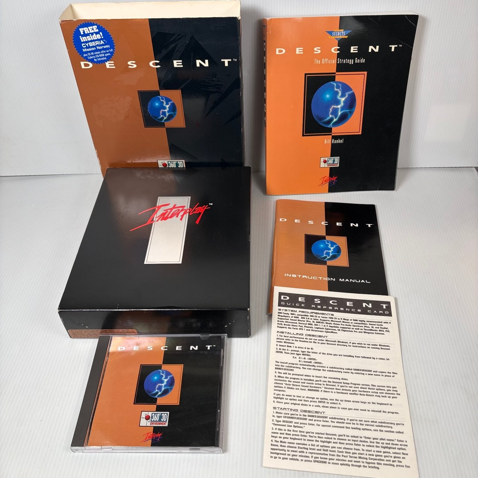 Descent Big Box PC CD-ROM Game Complete w/ Strategy Guide Multiplayer Interplay