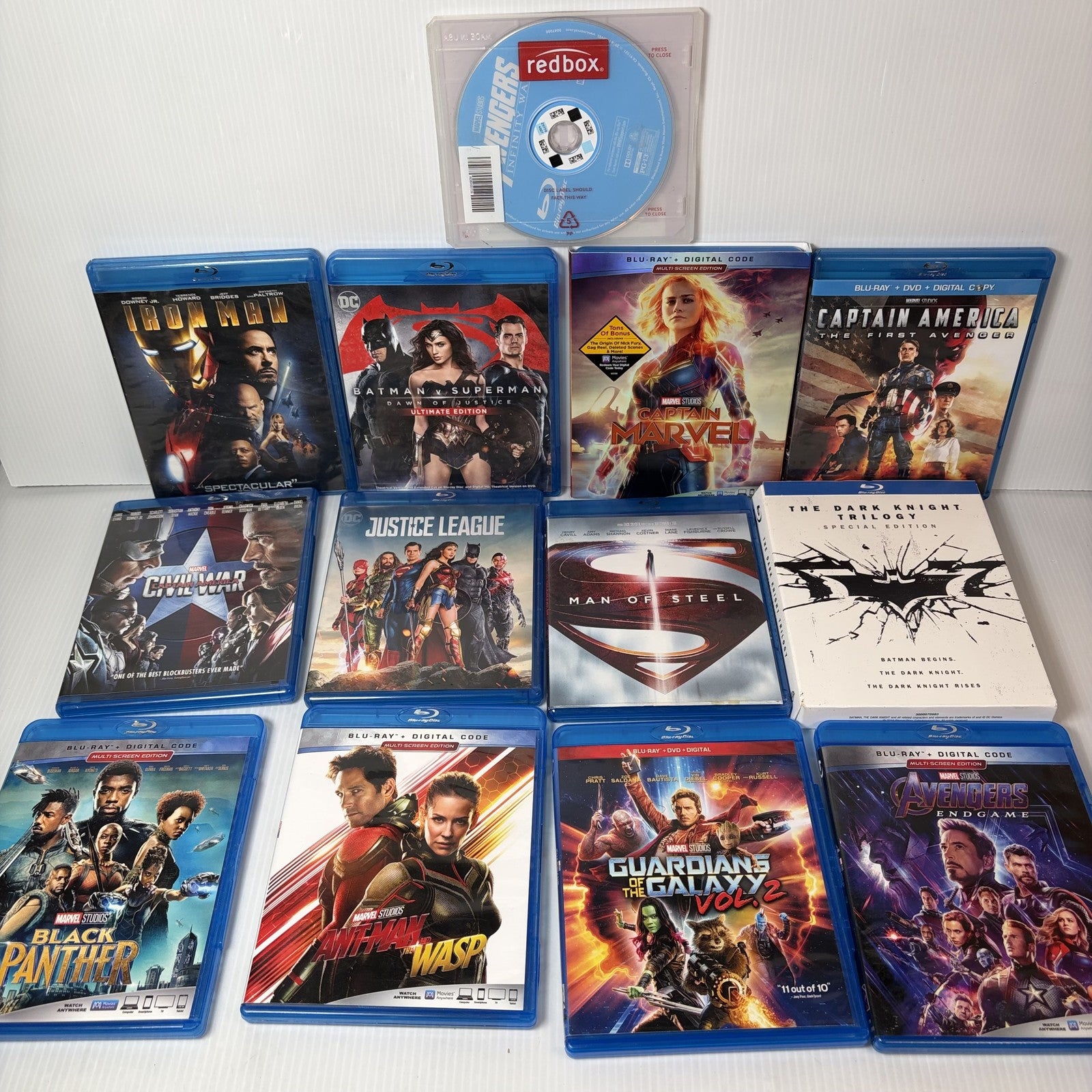 Huge 13 Movie Superhero Blu-ray Lot Marvel DC The Dark Knight Trilogy Avengers