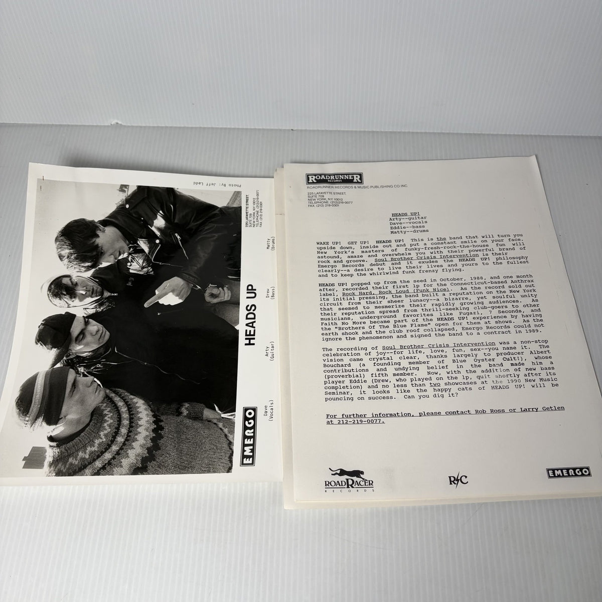 HEADS UP Band Roadrunner Records Press Kit Photo Bio Rock Music Memorabilia