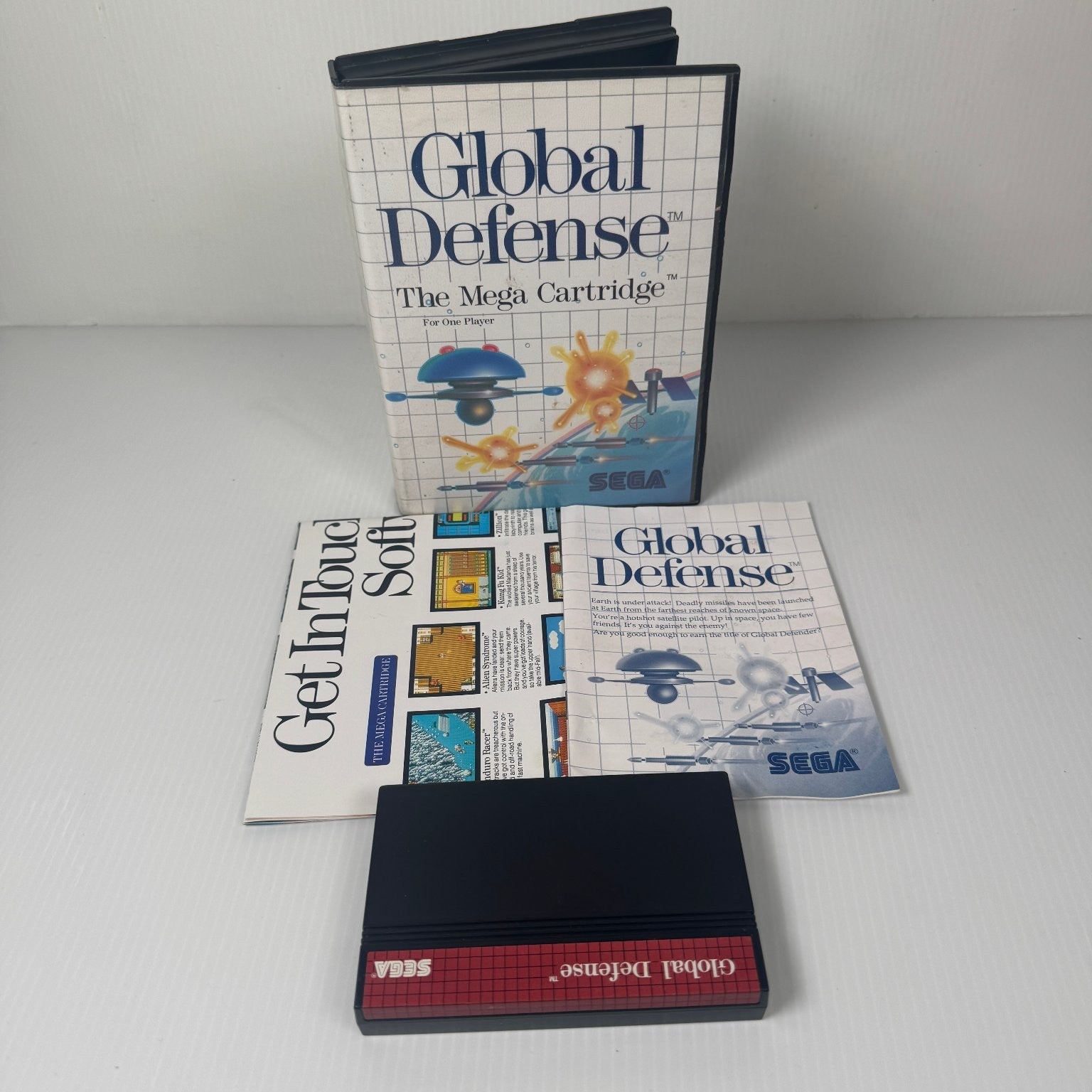 Global Defense Sega Master System Game Shooter Complete CIB w/ Poster