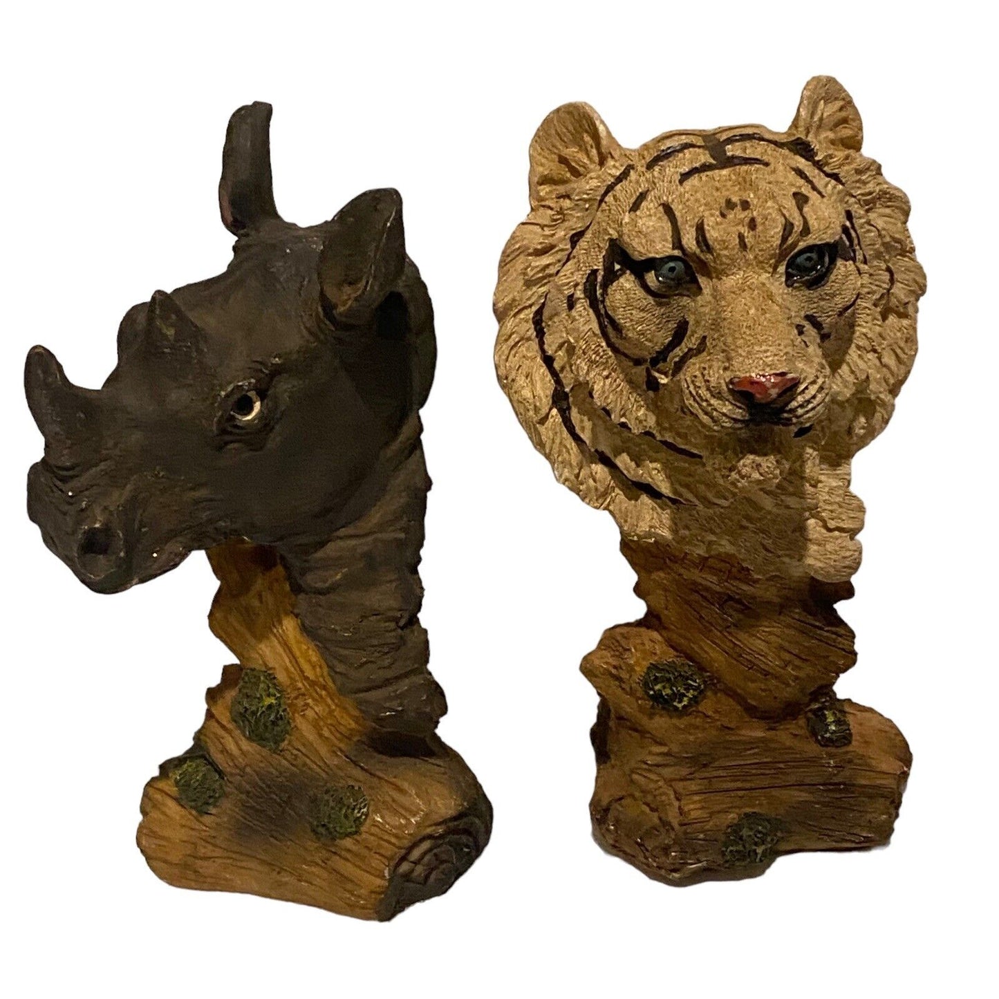 Lot 4x Greenbrier Int’l Safari Animal Head Statuettes Rhino Tiger Cheetah