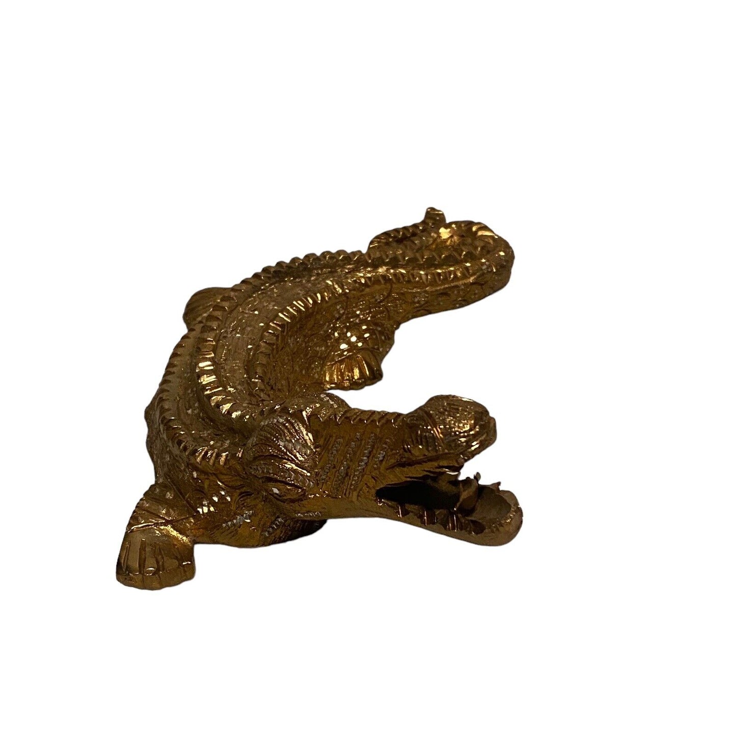 Ceramic 8” Mayan Style Ceramic Gold Painted Crocodile Vintage Paperweight