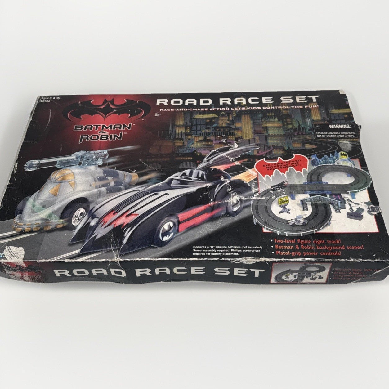 Batman & Robin ROAD RACE SLOT CAR SET w/ Cars Gotham Batmobile 1997 Kenner