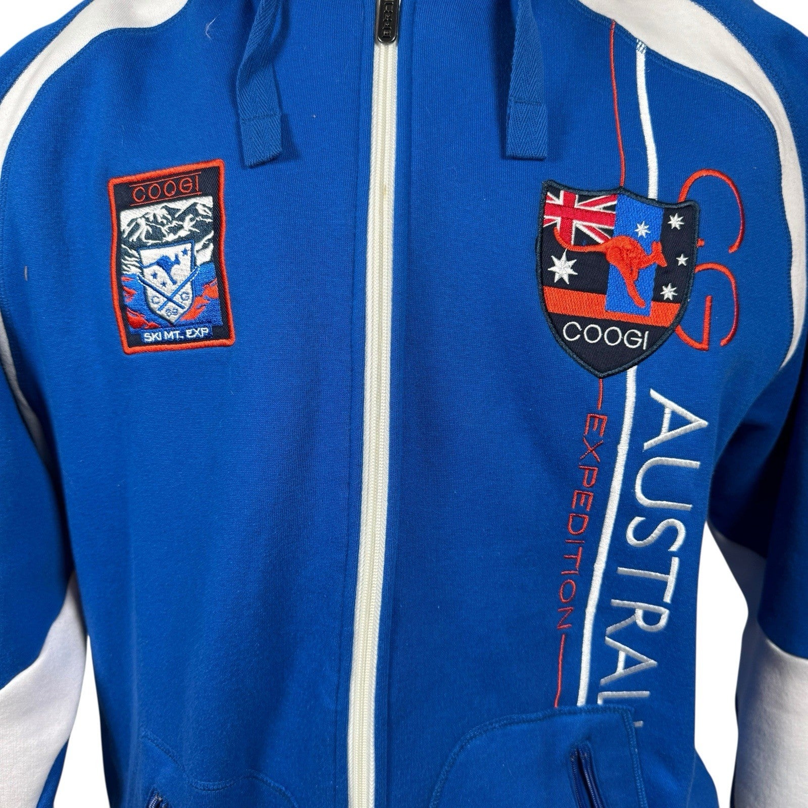 Coogi Expedition Australia Zip-Up Ski Hoodie Embroidery & 2-Tone Hood 80% Cotton