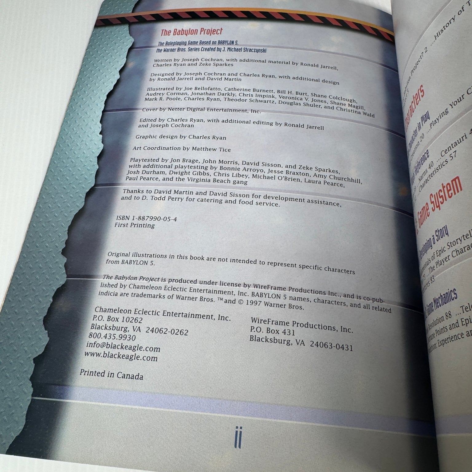 The Babylon Project RPG Based on Babylon 5 1997 Chameleon Eclectic Softcover