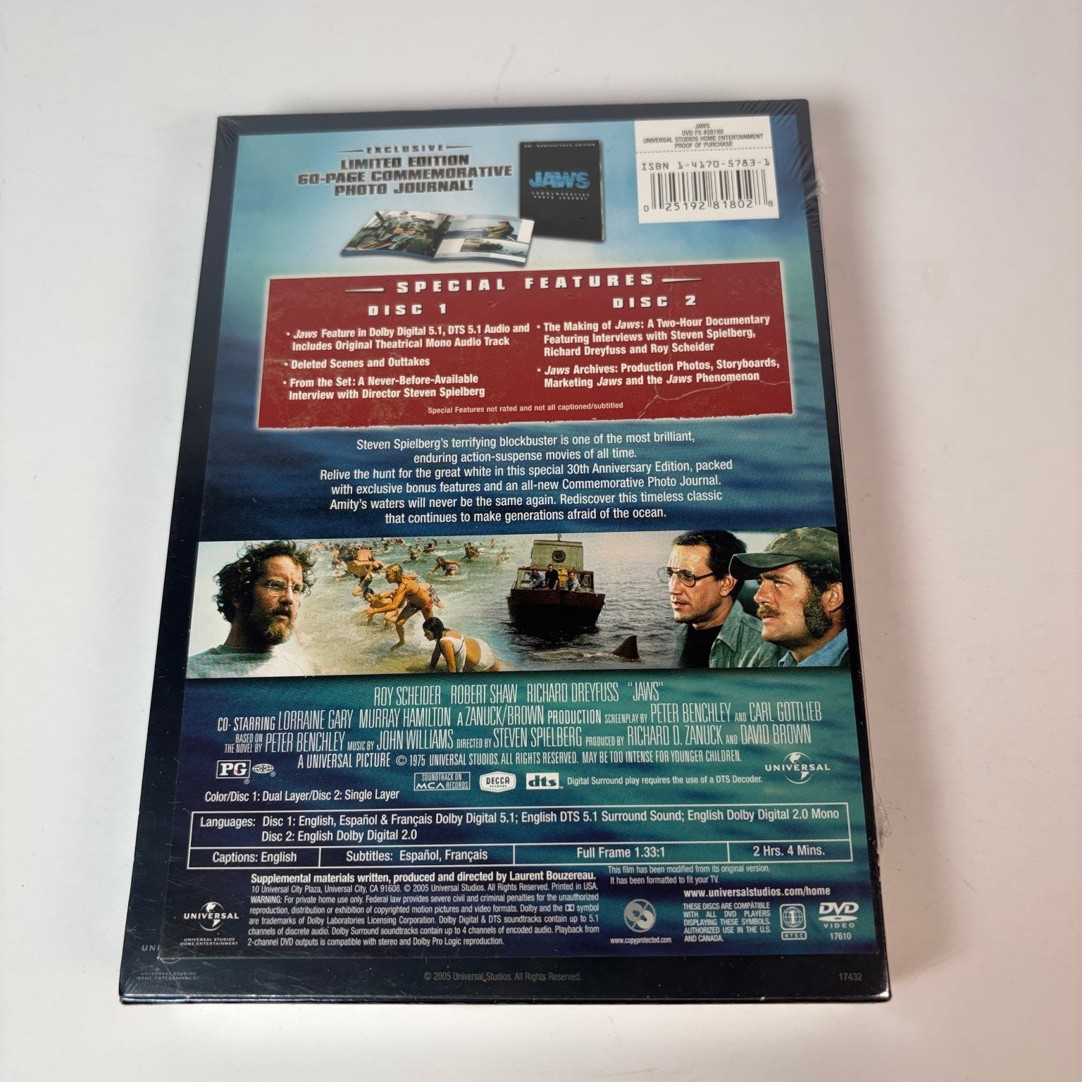 Jaws DVD 2005 30th Anniversary Edition Steven Spielberg Roy Scheider
