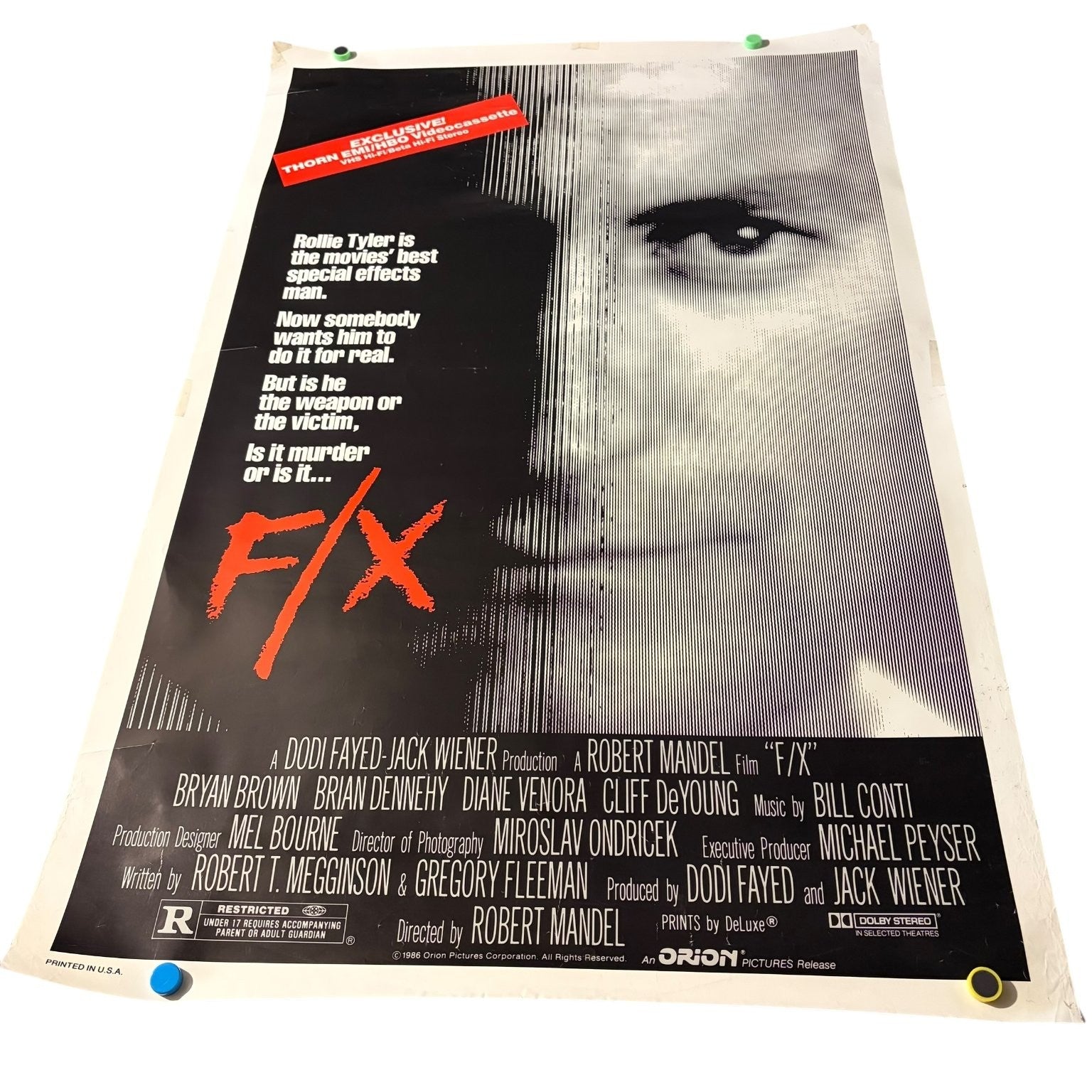 Vintage F/X 1986 One-Sheet Movie Poster Bryan Brown Brian Dennehy Thriller