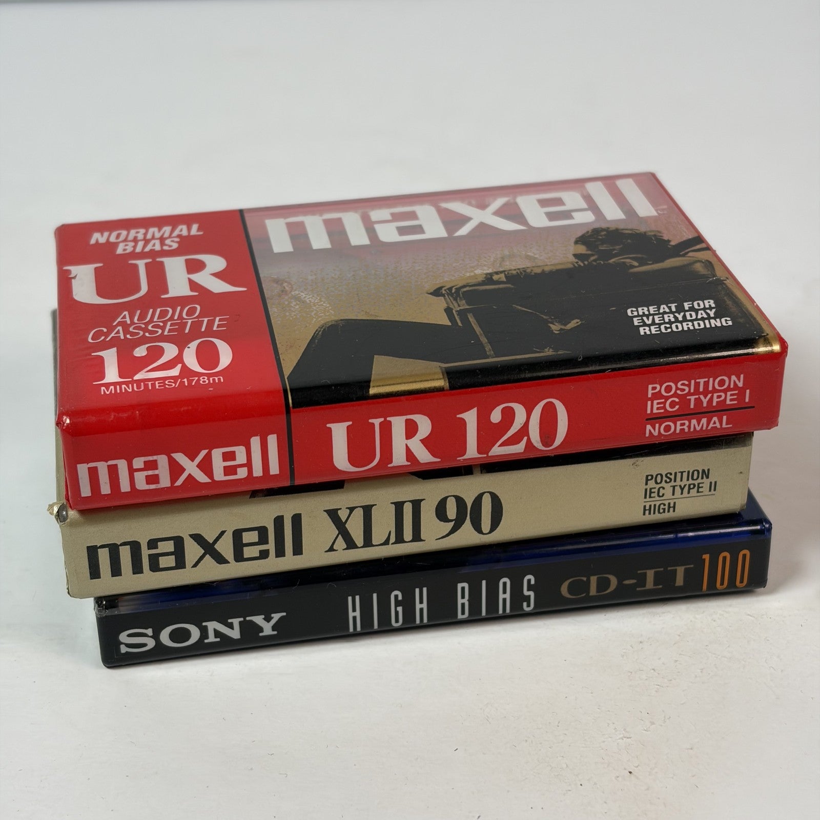 Maxell UR 120 XLII 90 Sony CD-IT 100 Blank Audio Cassette Tapes Lot of 3 New