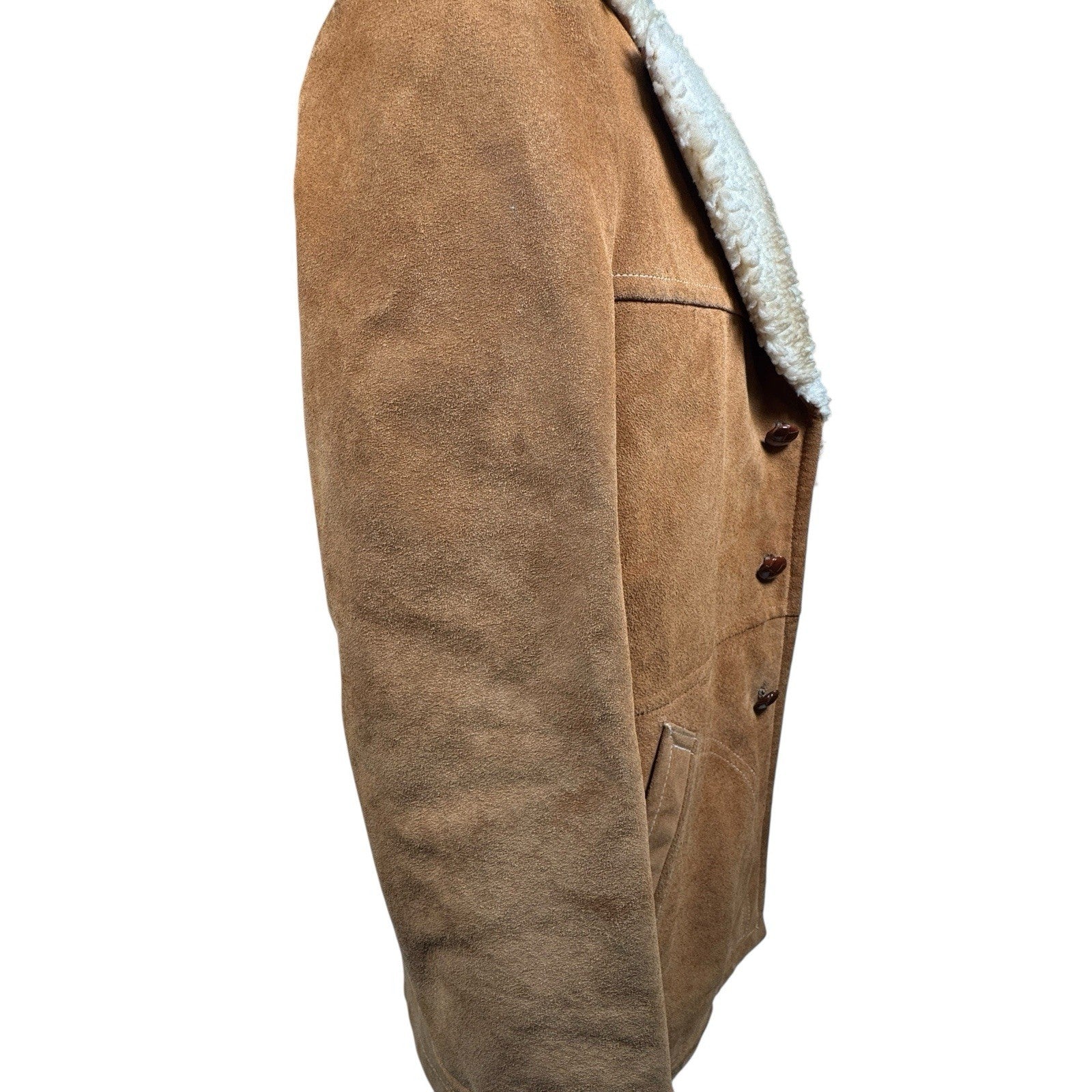 Vintage 70s Lakeland Brown Suede Leather Western Sherpa Rancher Coat Jacket 40