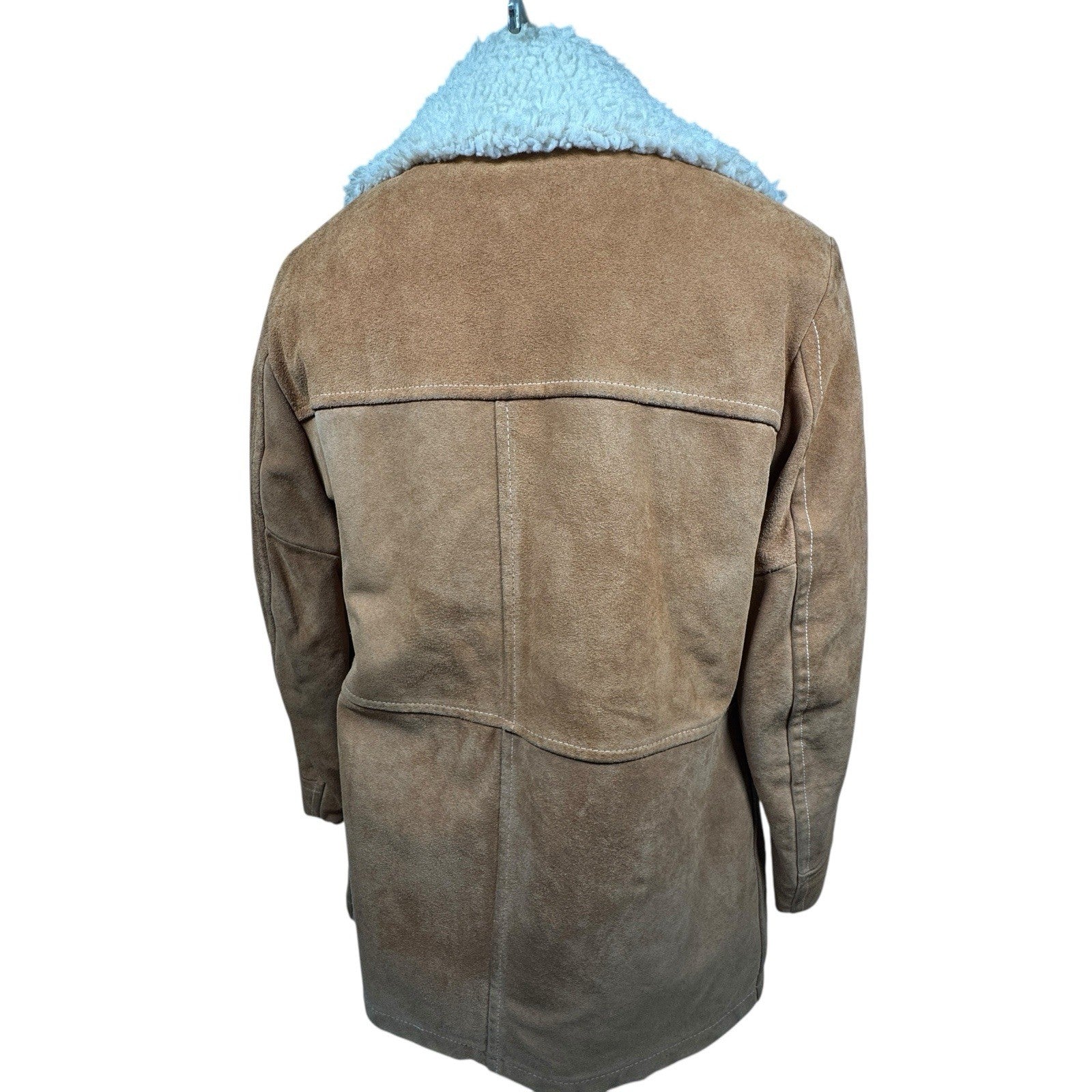 Vintage 70s Lakeland Brown Suede Leather Western Sherpa Rancher Coat Jacket 40