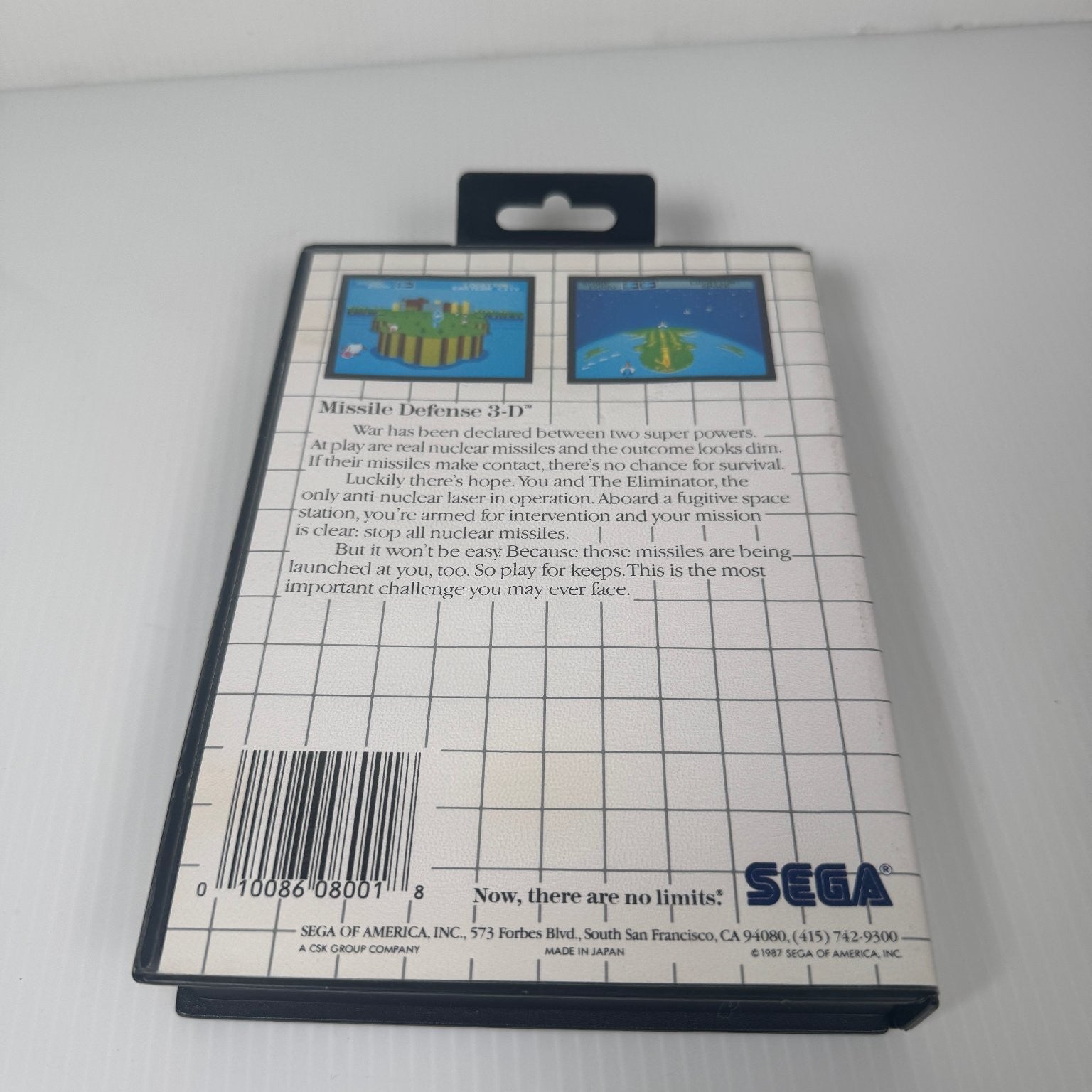 Missile Defense 3-D Sega Master System Video Game Game & Case w/ Hangtab