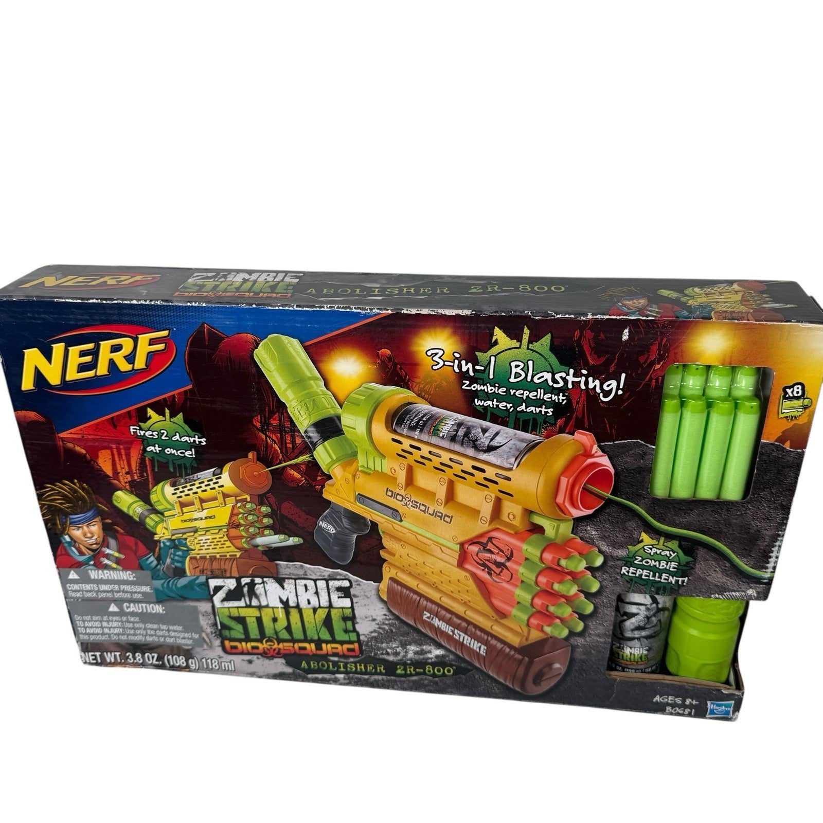 NERF Zombie Strike Bio Squad Abolisher ZR800 3 In 1 Zombie Repellent Blaster OOP