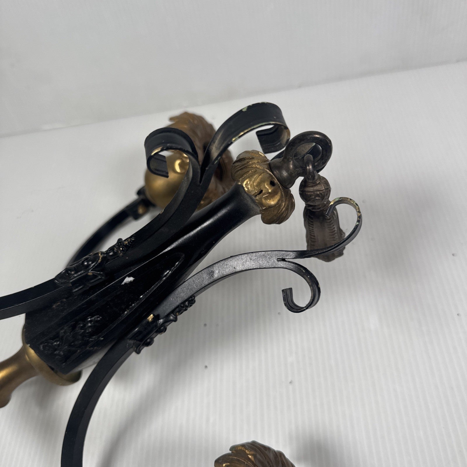 Lot Of 2 Antique Cast Metal Light Fixtures Sconce & Chandelier Untested As Is