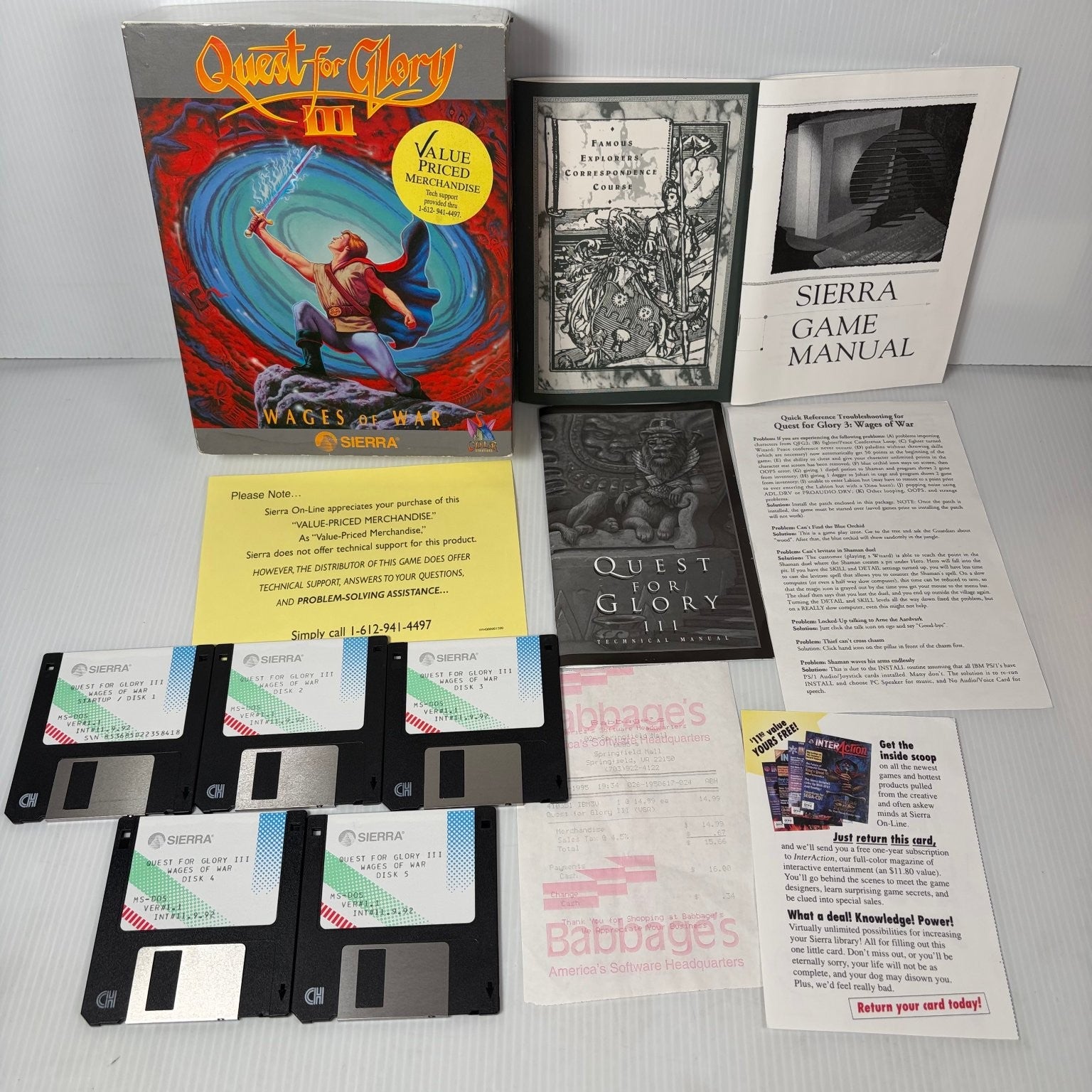 Quest for Glory III Wages of War PC Game MS-DOS Sierra Big Box RPG Complete