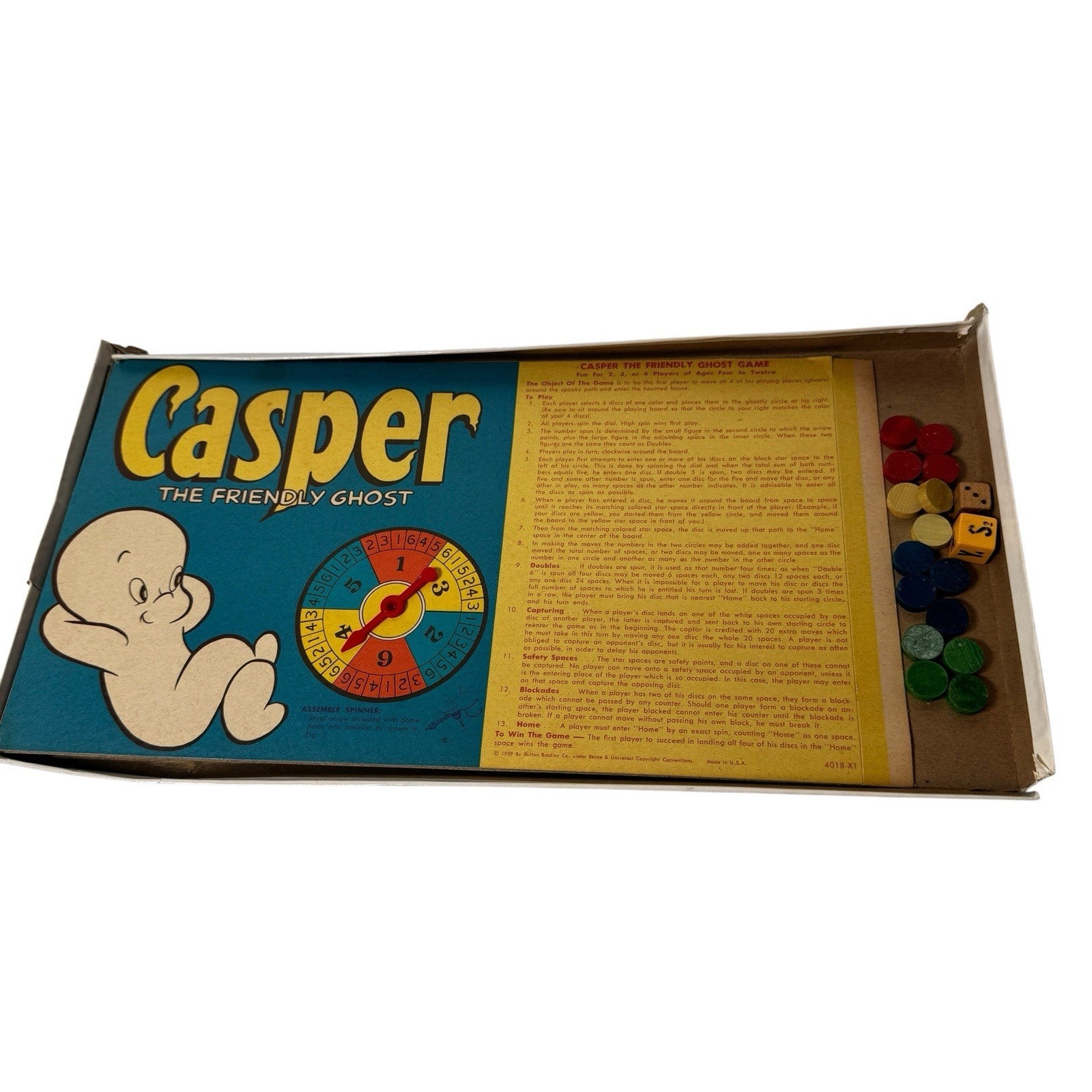 VTG 1959 CASPER THE FRIENDLY GHOST Board Game Milton Bradley Missing 1 Piece