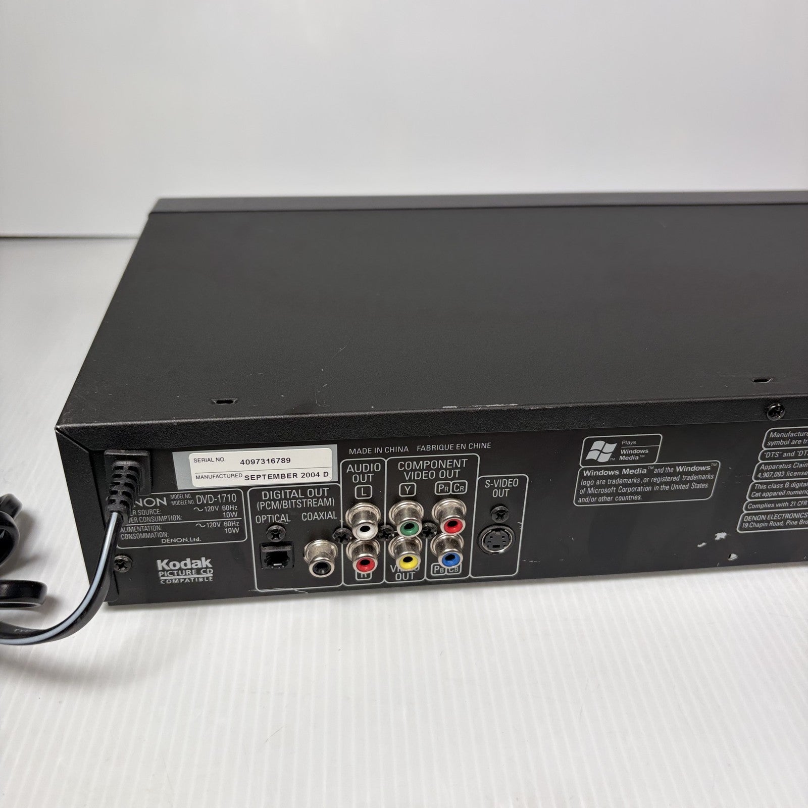 DENON DVD-1710 Progressive Scan DVD Player Dolby Digital DTS MP3 WMA Kodak