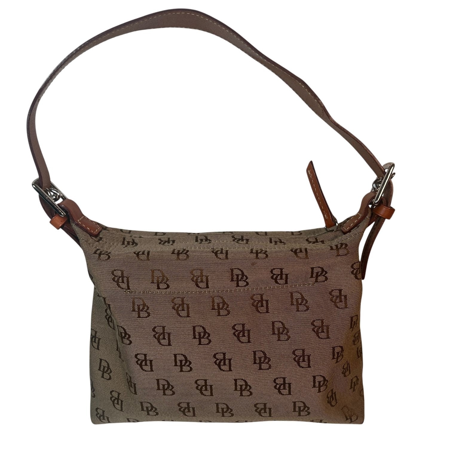 Dooney & Bourke Women's Monogram DB Logo Canvas Brown Shoulder Bag Leather Strap