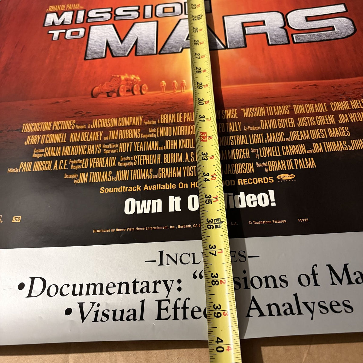 Mission to Mars 2000 Video Store Movie Poster Tim Robbins Gary Sinise 26"x40"