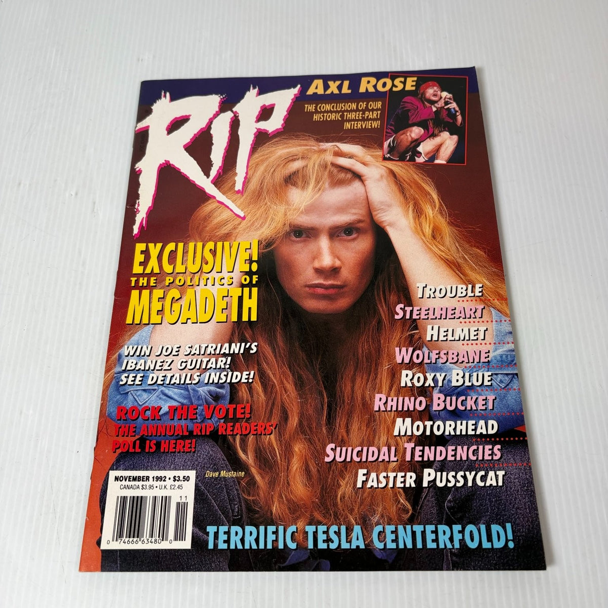 RIP Magazine November 1992 Dave Mustaine Megadeth Tesla Centerfold Heavy Metal