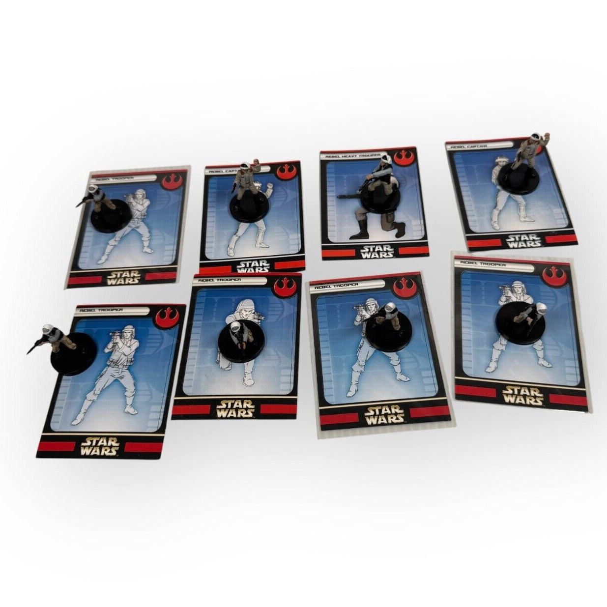 Lot of 8 Wizards of the Coast Star Wars Miniature Game Rebel Fighters & Cards