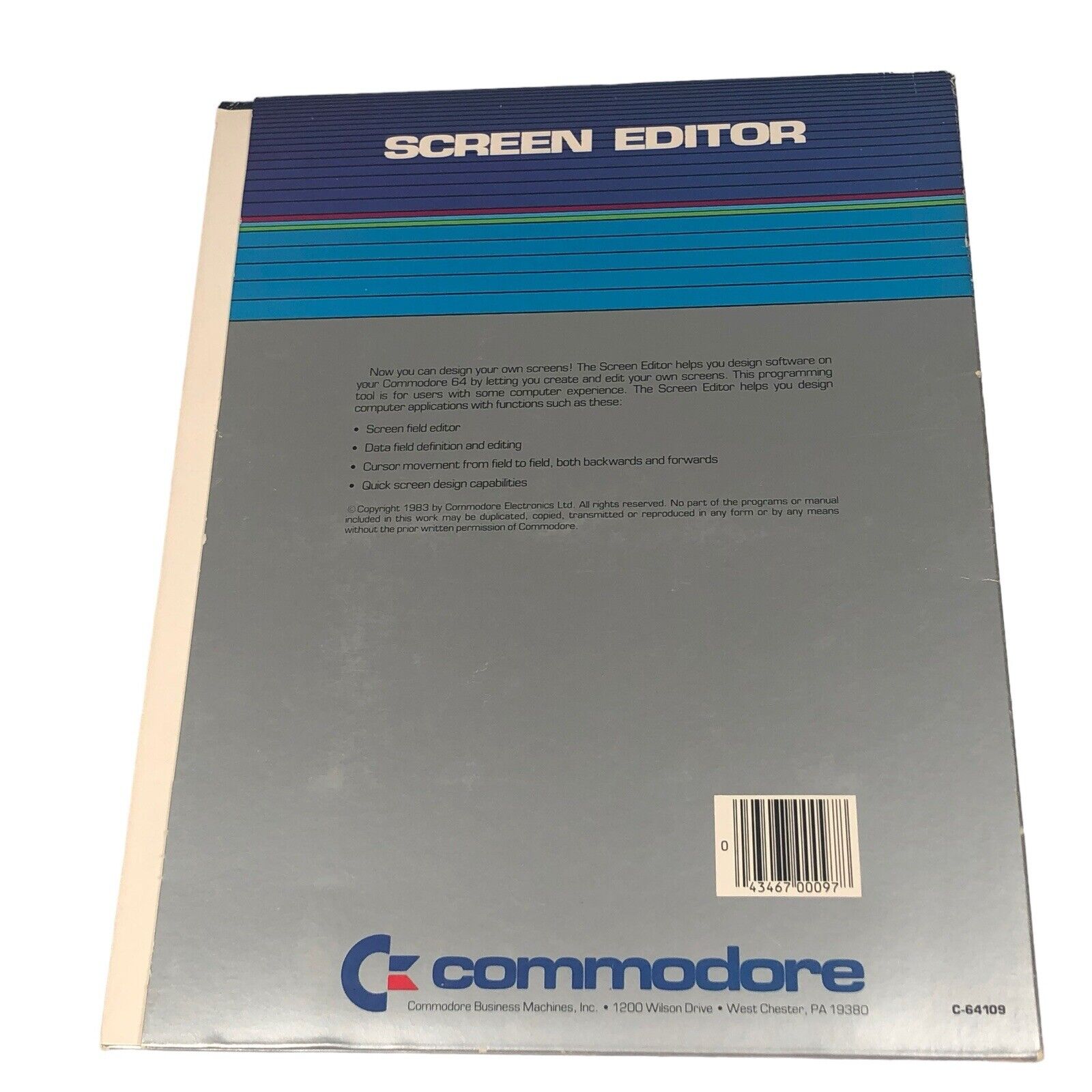 Screen Editor 5.25 Inch Disk Commodore 64 Commodore 1983