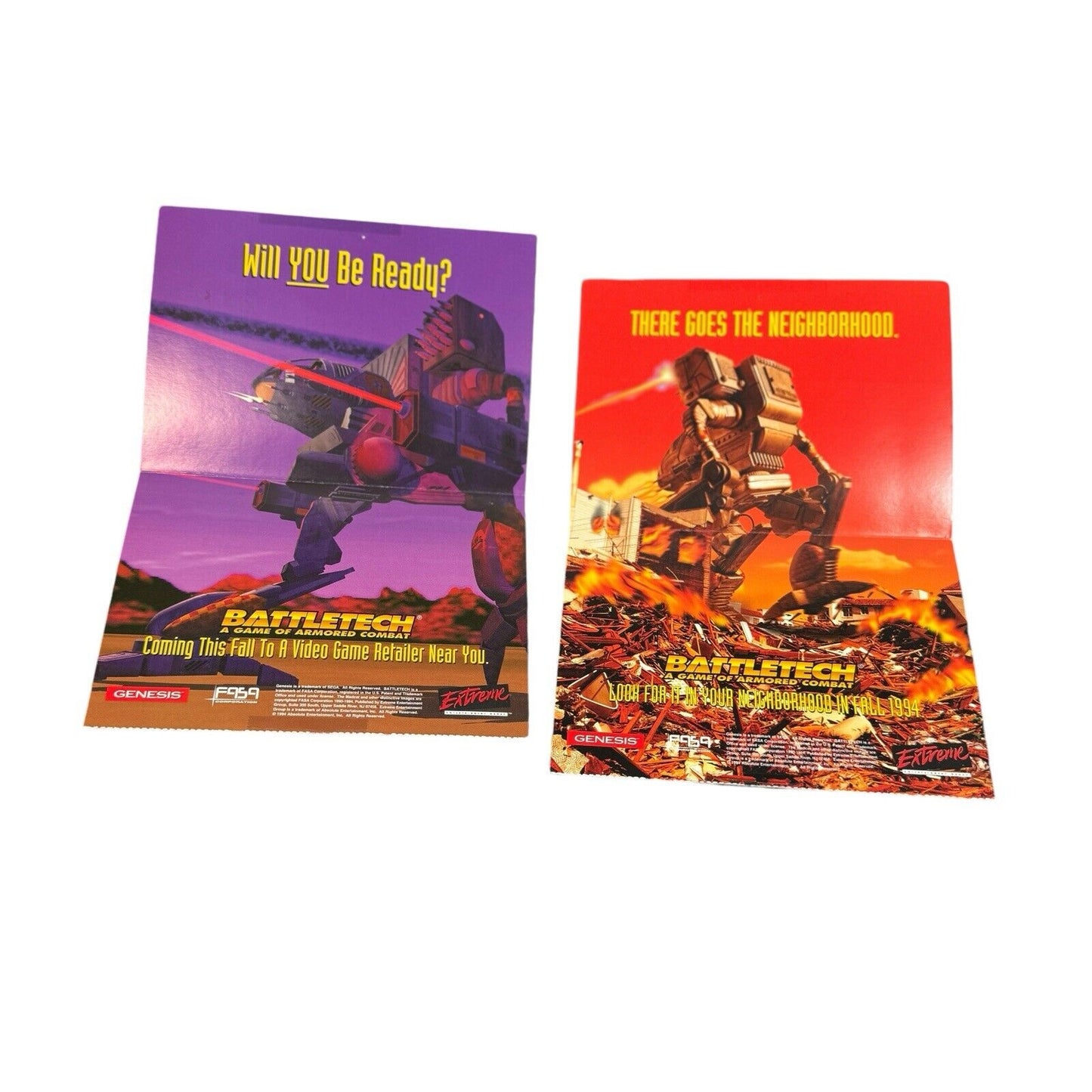 Rare BattleTech FASA Sega Genesis Poster w/ 2 Exclusive Postcards 17”x11”