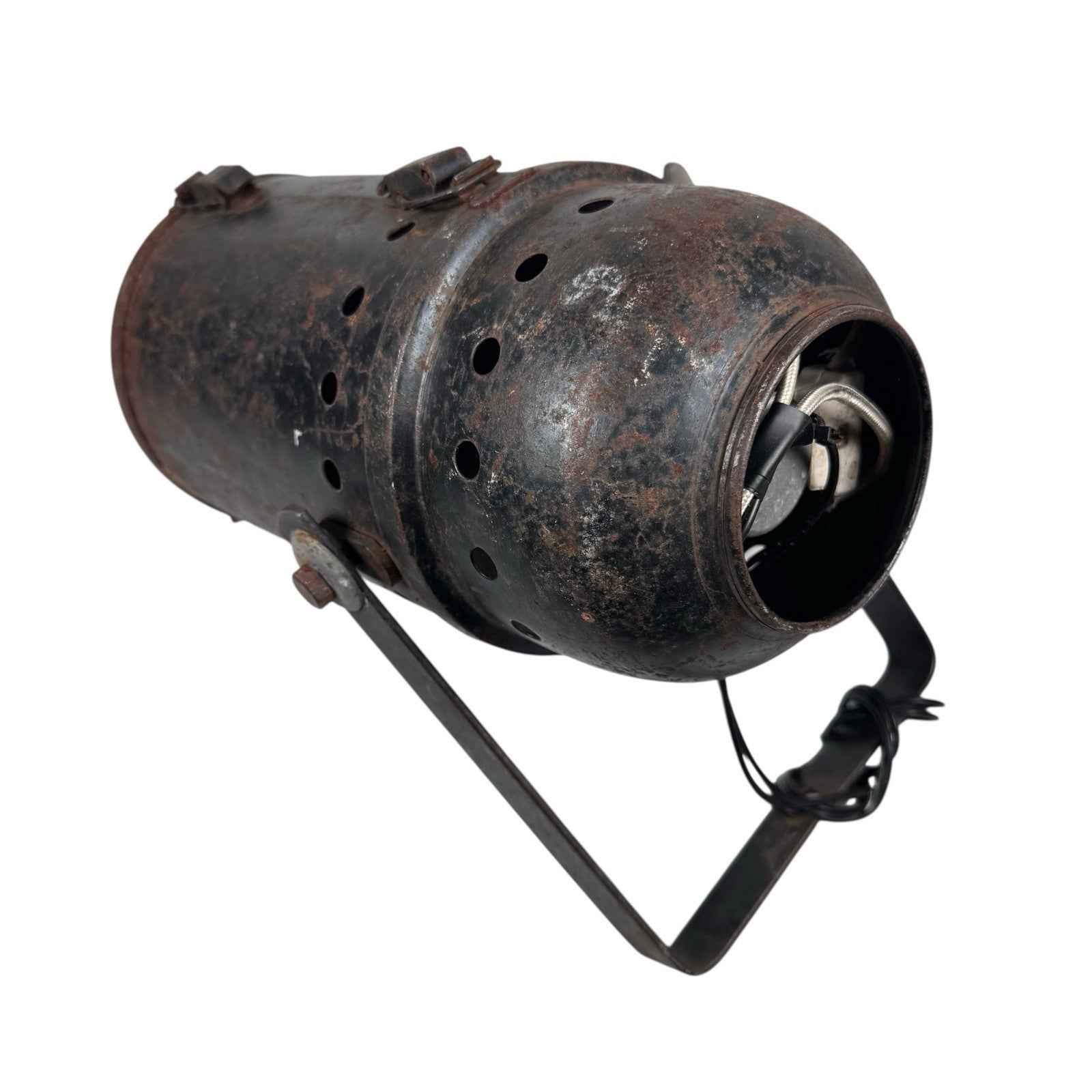 Vintage Stage Light Can Heavy Petina With GE Stage Light Bulb AS IS Antique