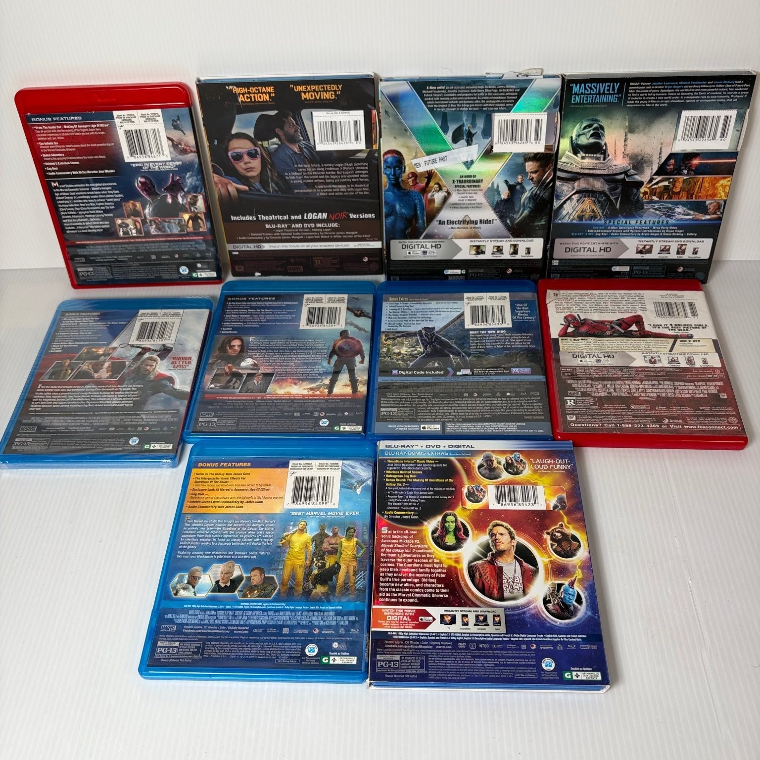 Lot of 10 Marvel Superhero Blu-rays X-Men, Guardians of the Galaxy & More