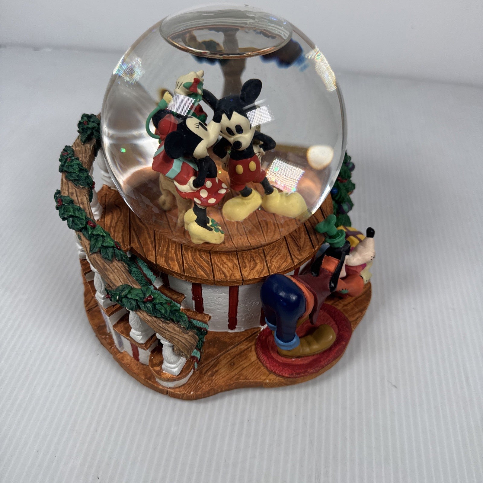 Vintage Rare Disney Mickey and Minnie Goofy "Santa Is Comin To Town” Snow Globe