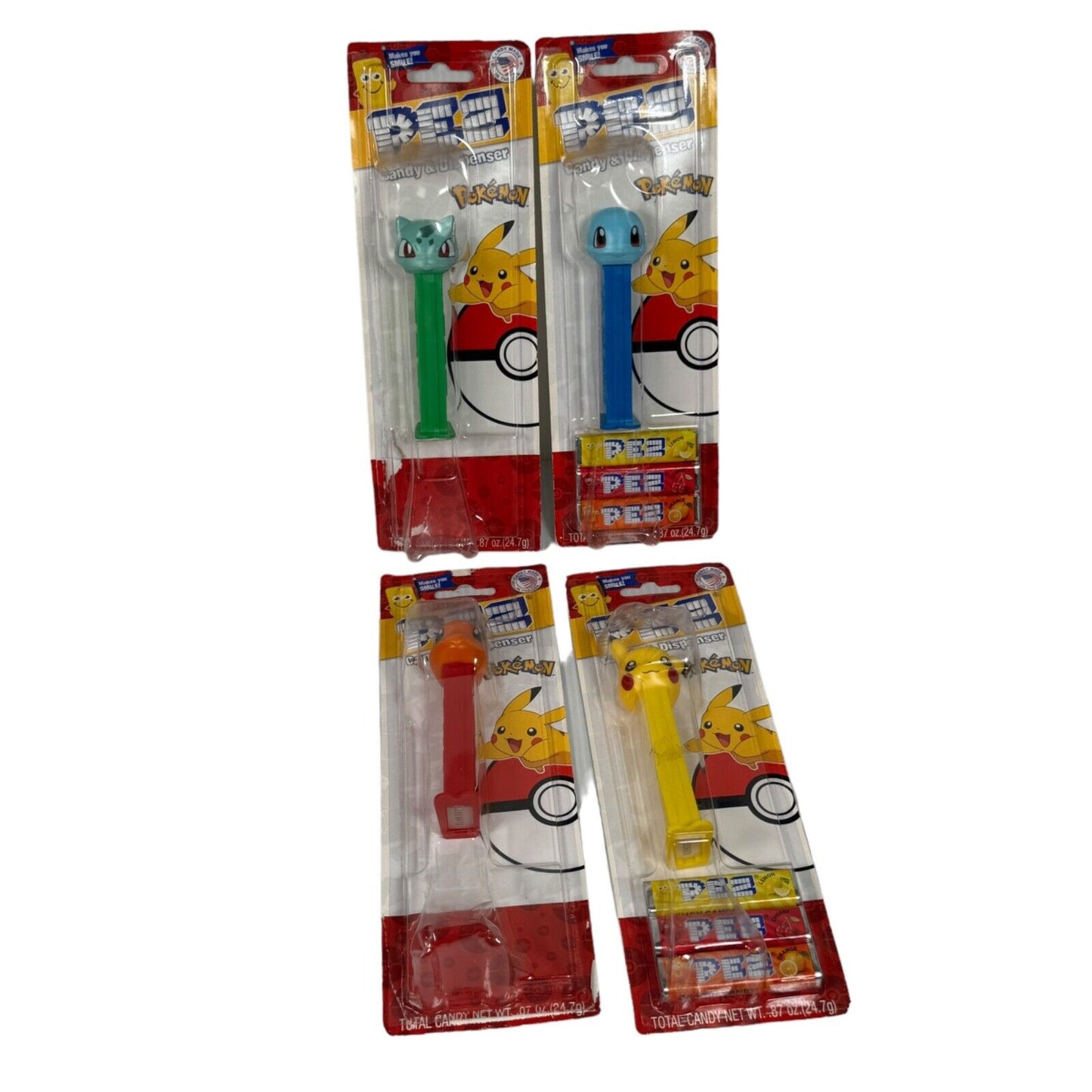 Pokemon Pez Original 4 Charmander Bulbasaur Squirtle & Pikachu 2 Open, 2 Sealed