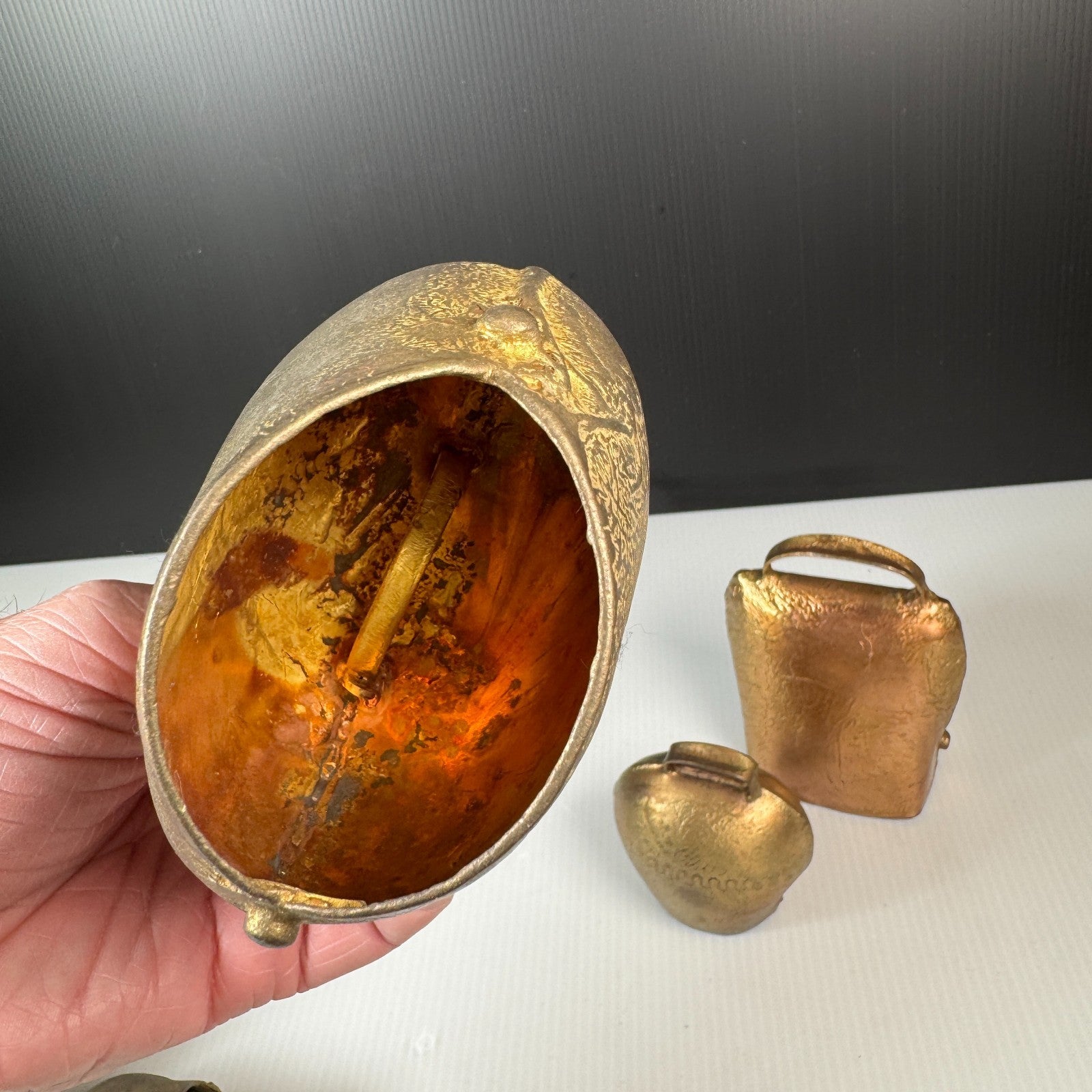 Vintage Lot of 5 Swiss & West Germany Brass Cowbells (No Clappers)