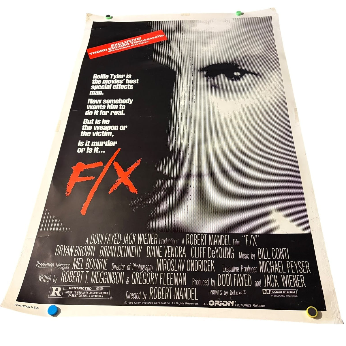 Vintage F/X 1986 One-Sheet Movie Poster Bryan Brown Brian Dennehy Thriller