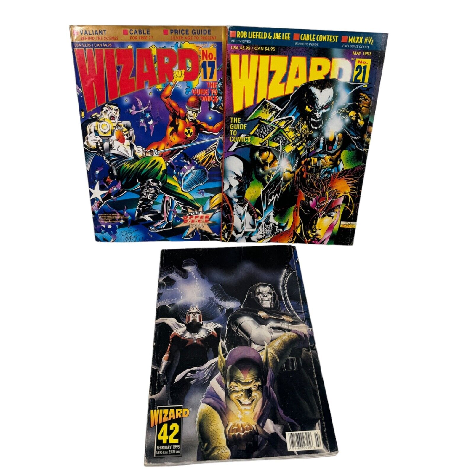 Lot of 3 Vintage 90's Wizard Comics Magazines with Posters Number 17, 21 and 42