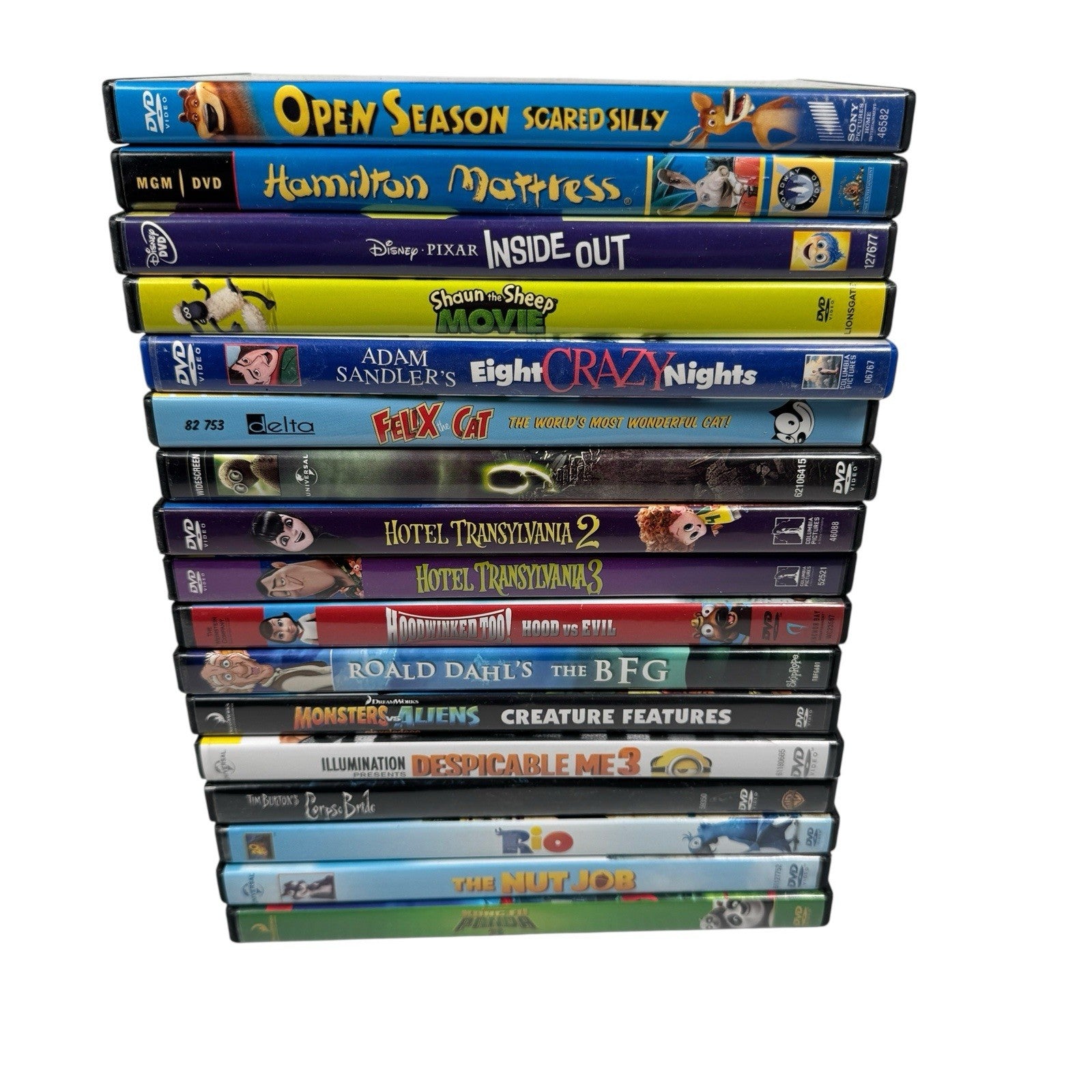 17 Animated Movie DVDs Lot Inside Out, Rio, Hotel Transylvania 2+3, “9” & More