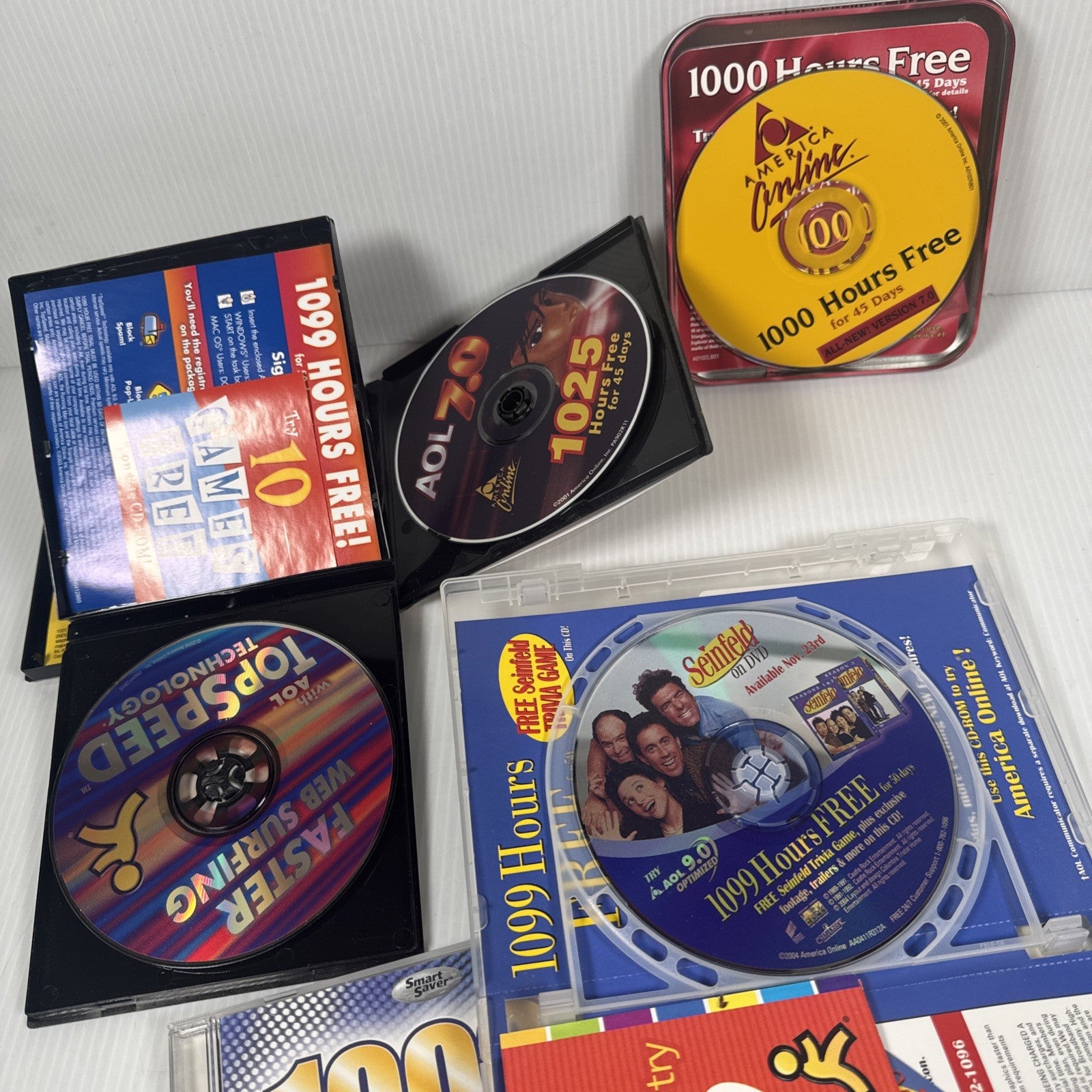 Lot Of 7 AOL Installation Discs V. 7.0, 9.0 Optimized, 9.0 Security Some Sealed
