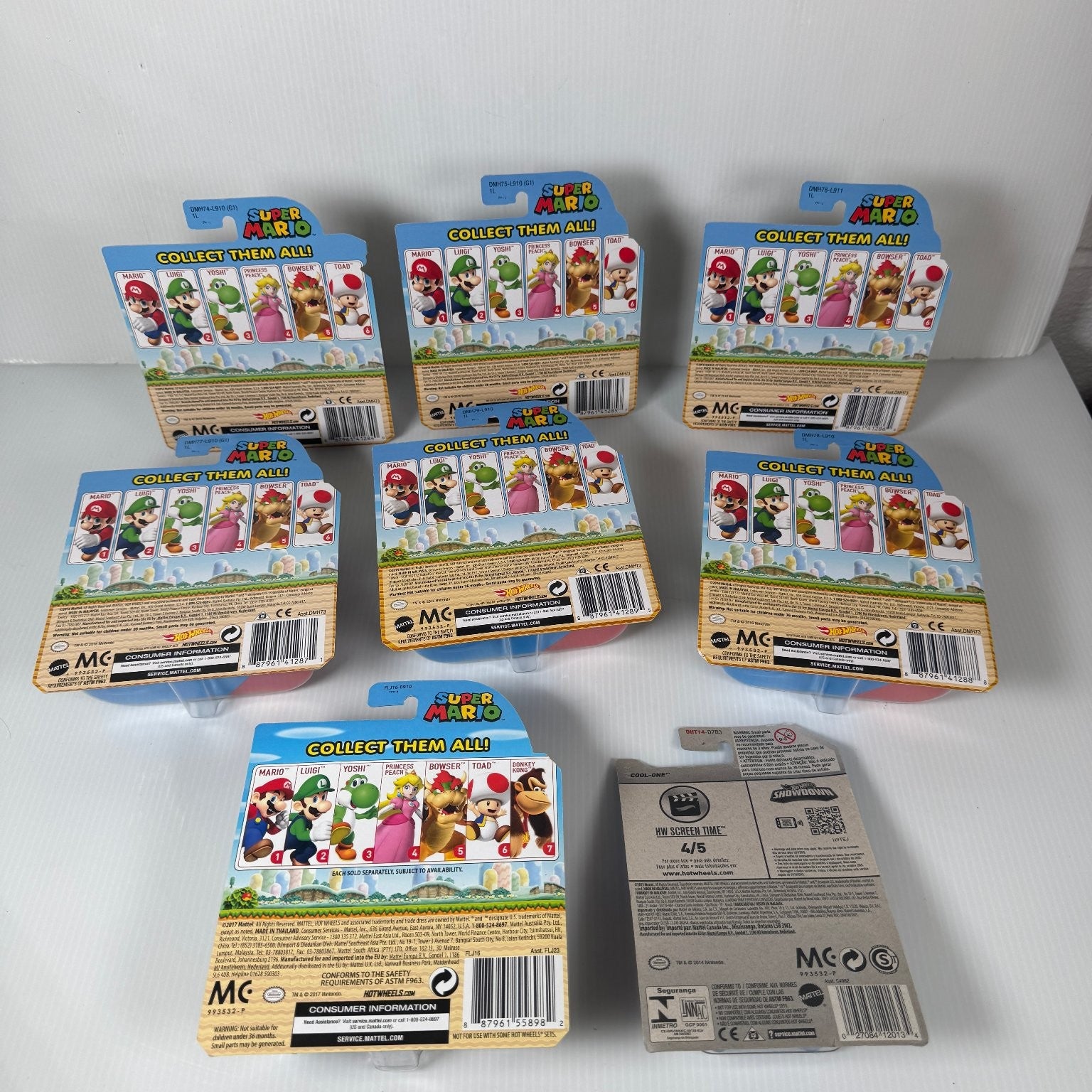 Mattel Hot Wheels Super Mario Character Cars 1/64 Scale Full Set w/ Extras