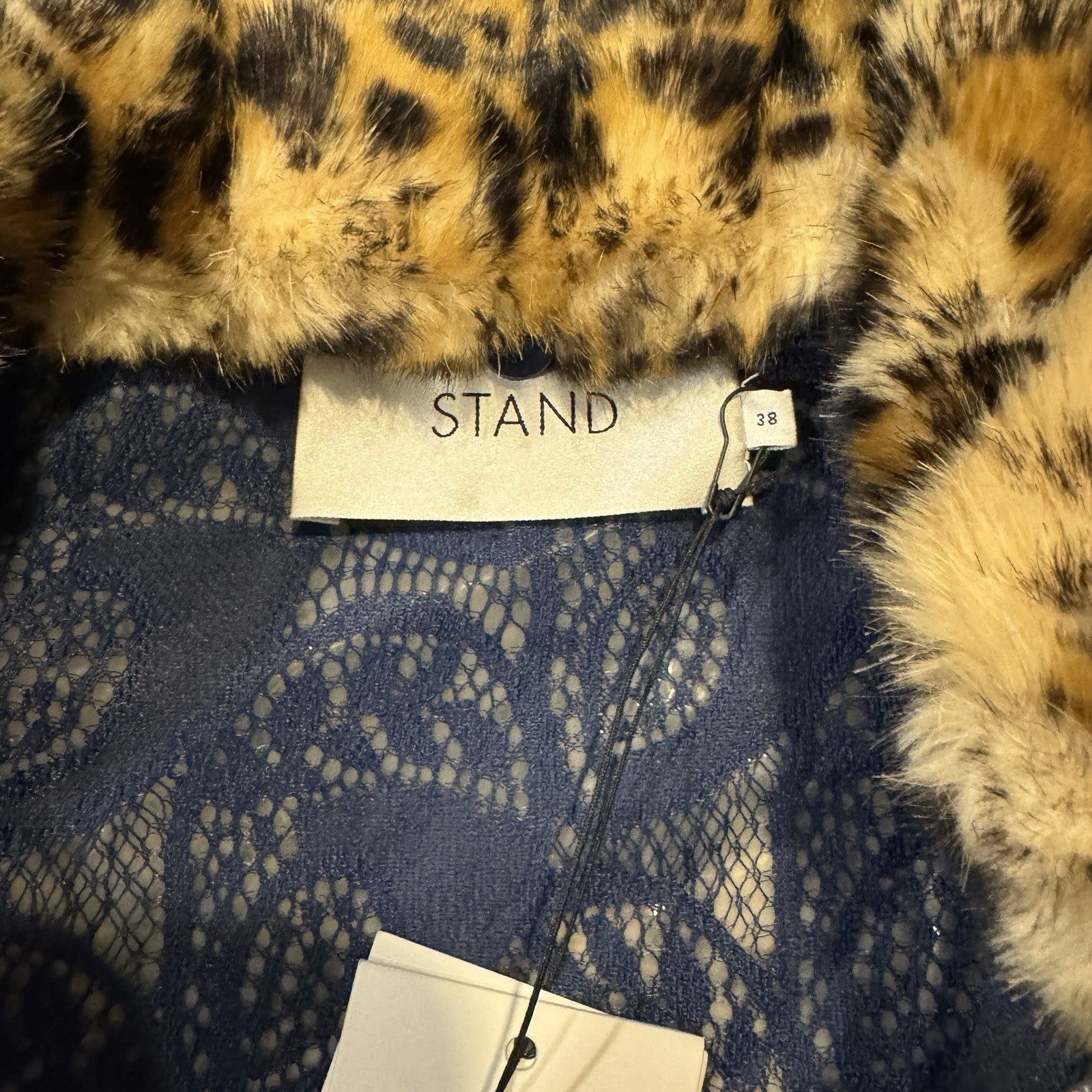 Stand Studio Designer Anais Rain Coat Long Dark Navy Translucent Sz 38 PVC Lace