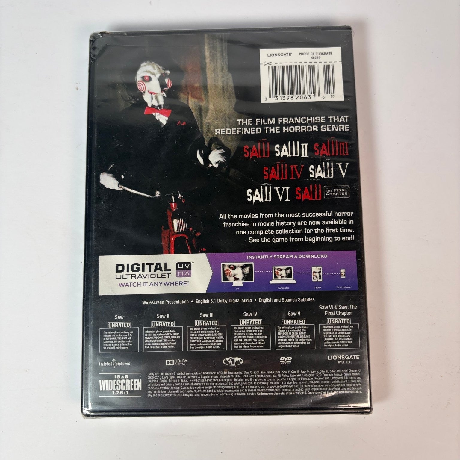 Saw The Complete Movie Collection DVD 2014 Unrated Films Lionsgate Horror